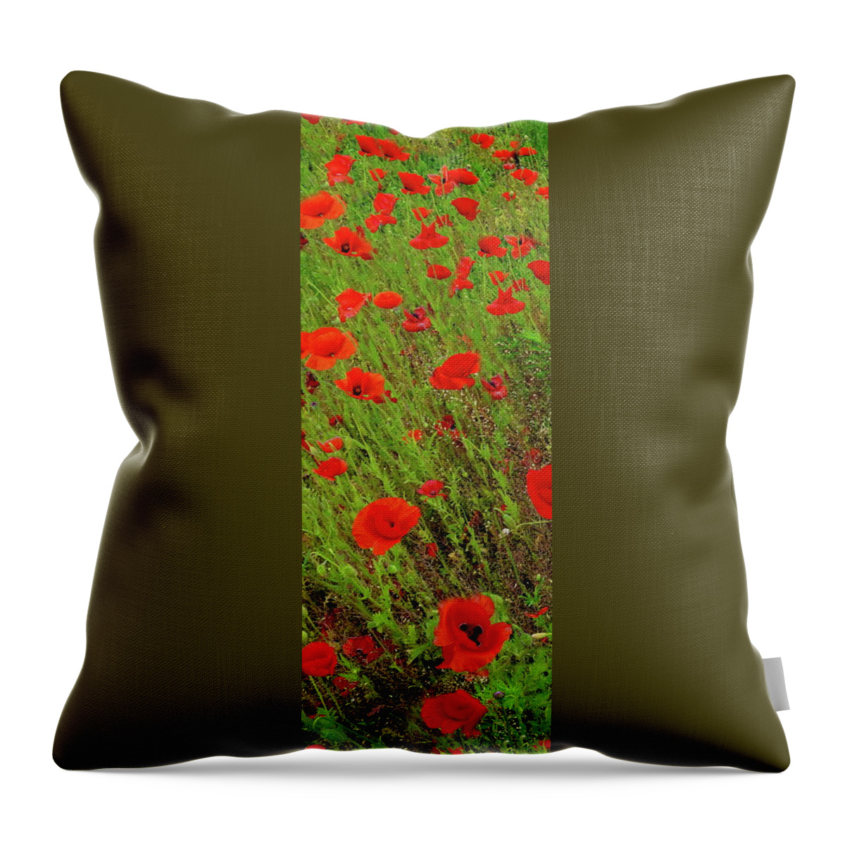 Vertical Throw Pillow featuring the photograph Red Poppies, Vertical Panorama by Lyuba Filatova
