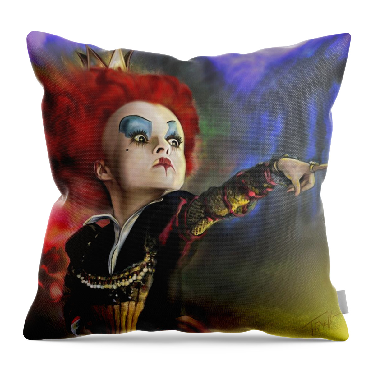Red Throw Pillow featuring the mixed media Red Queen Alice in Wonderland by Mark Tonelli