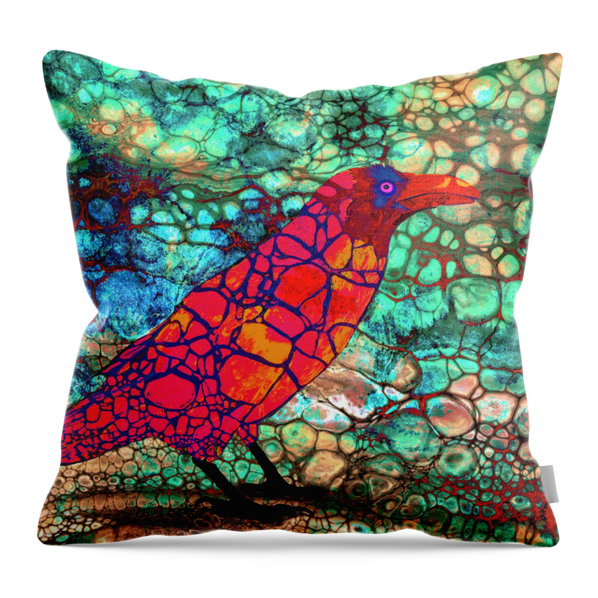 Bird Throw Pillow featuring the digital art Red Raven by Sandra Selle Rodriguez