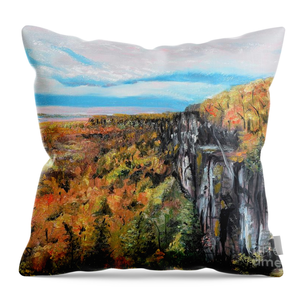 Plein Air Throw Pillow featuring the painting Red Rock Ontario by Monika Shepherdson