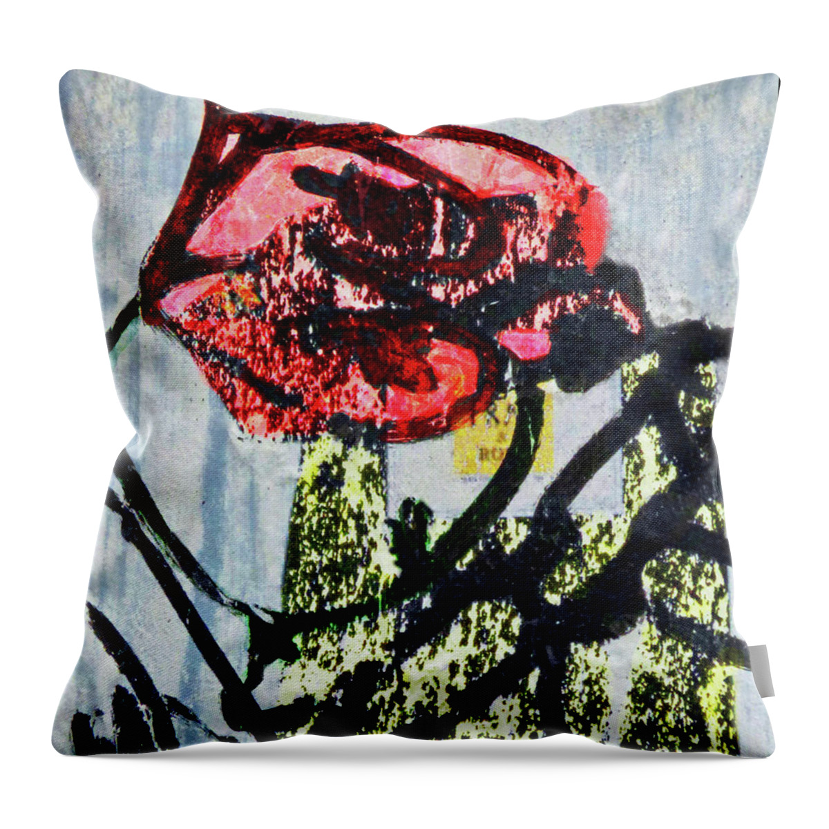Abstract Throw Pillow featuring the mixed media Red Rose Abstract 300 by Sharon Williams Eng
