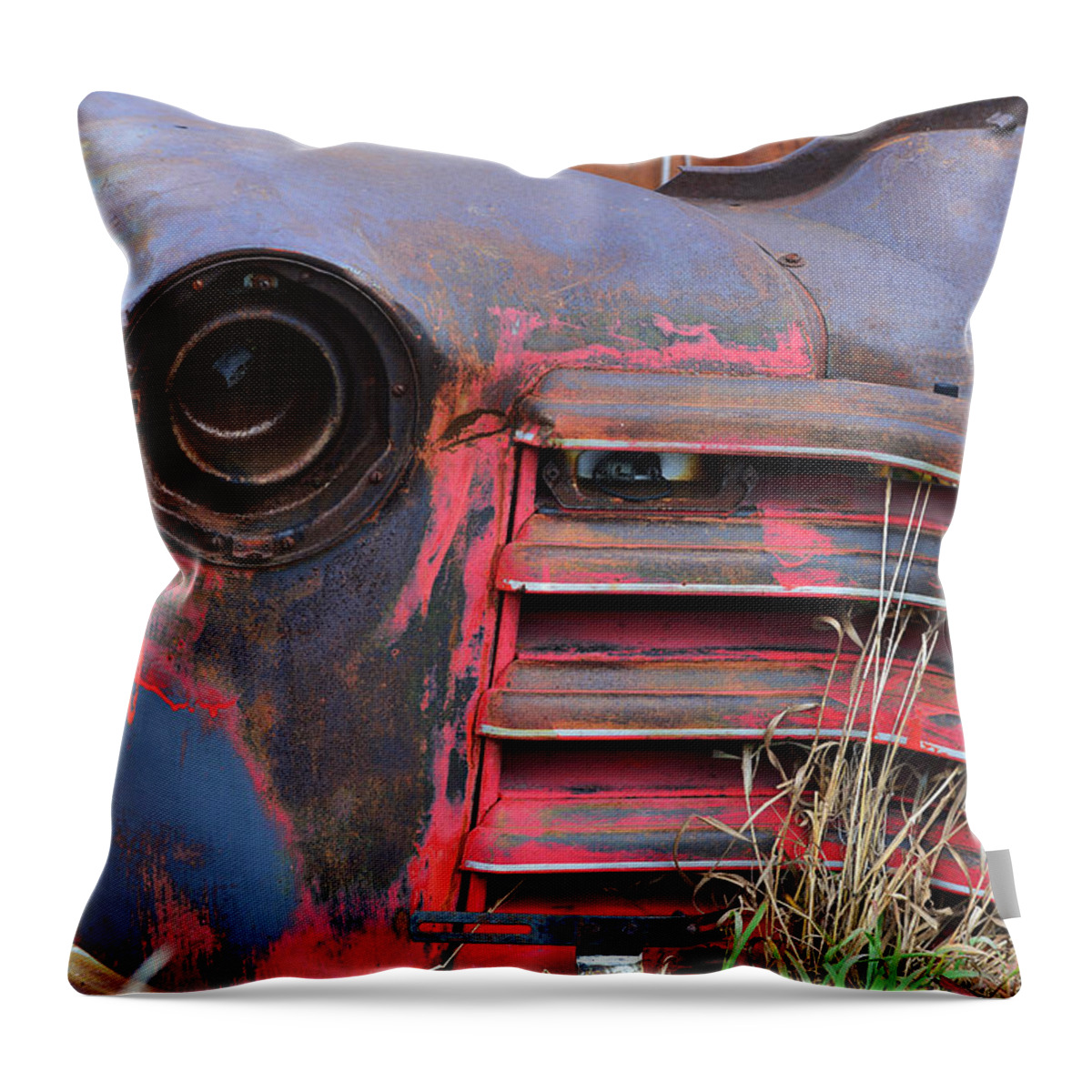 Old Truck Throw Pillow featuring the photograph Red, Rust and Blue by Kae Cheatham