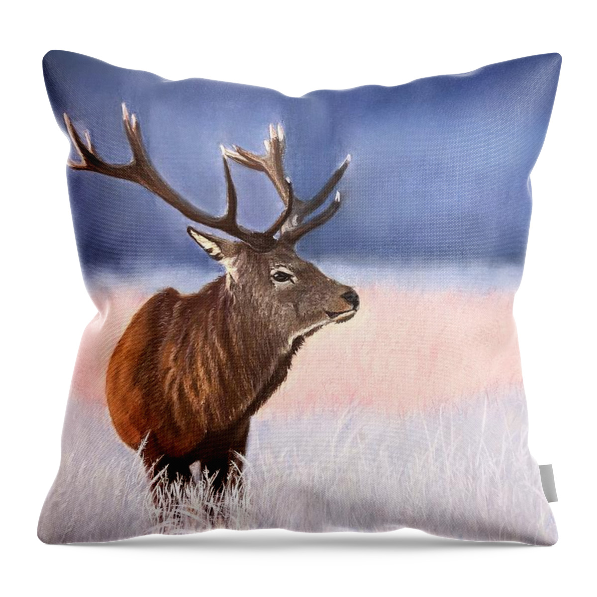 Bull Throw Pillow featuring the pastel Red Stag by Marlene Little