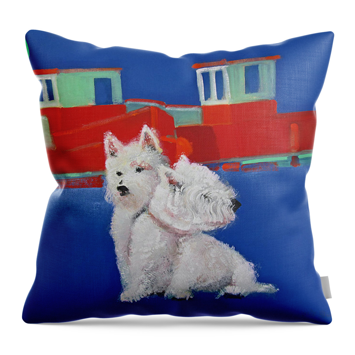 Puppies Throw Pillow featuring the painting Red Trawlers Walberswick by Charles Stuart