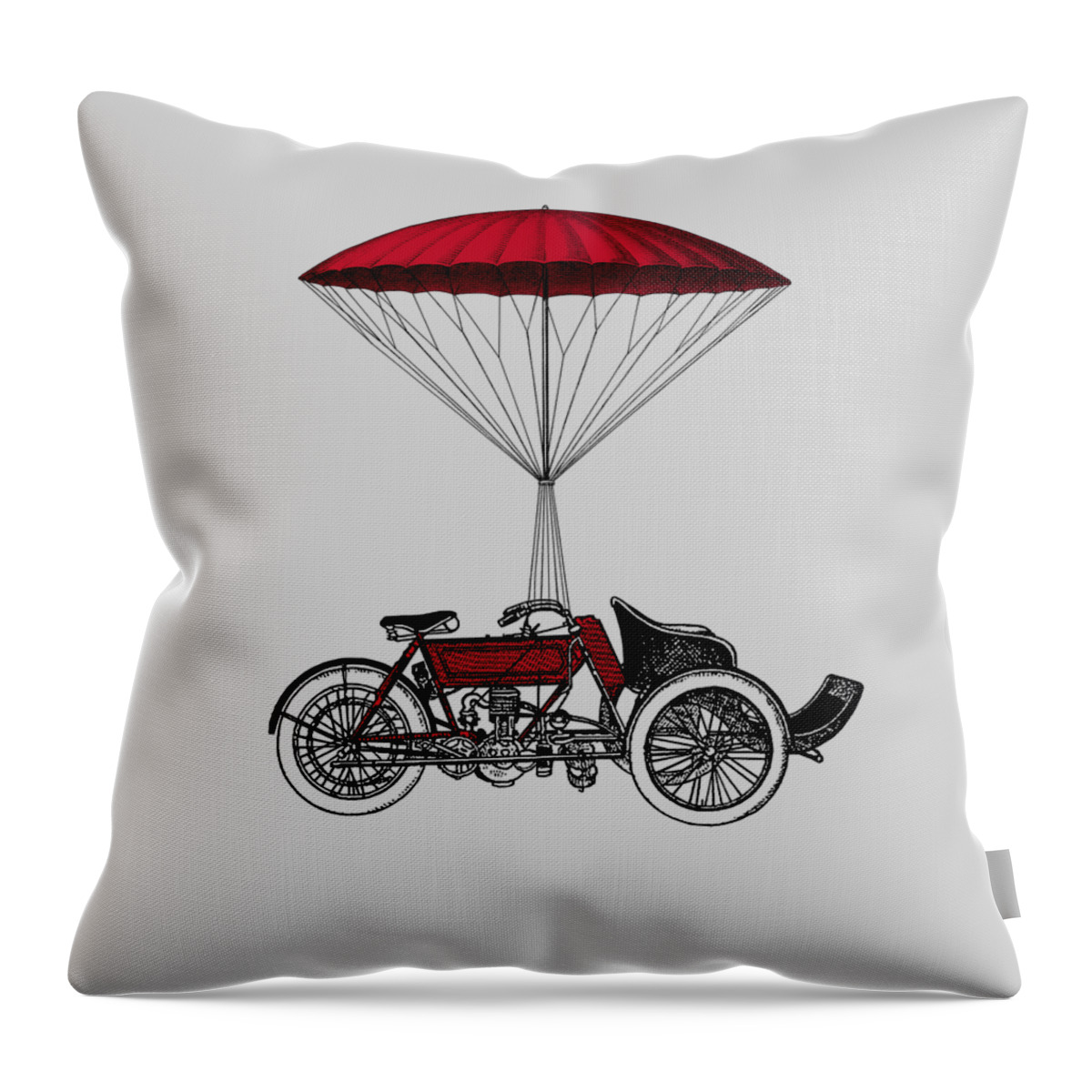 Moto Throw Pillow featuring the digital art Red Trike On Parachute by Madame Memento