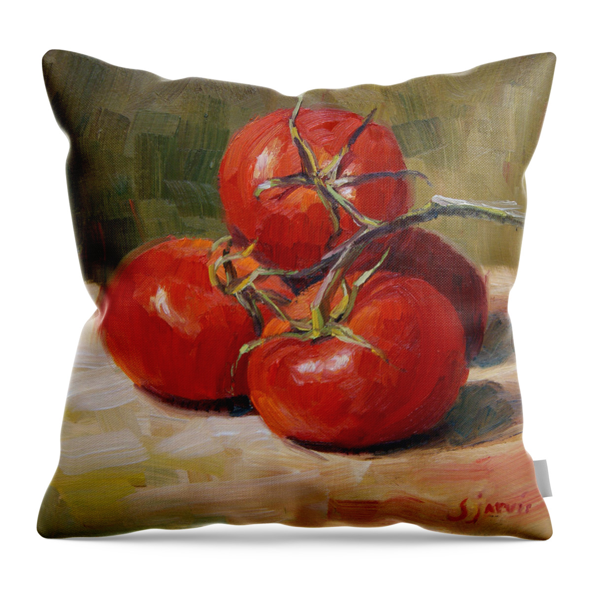 Vegetable Throw Pillow featuring the painting Red Was Her Favorite Color by Susan N Jarvis