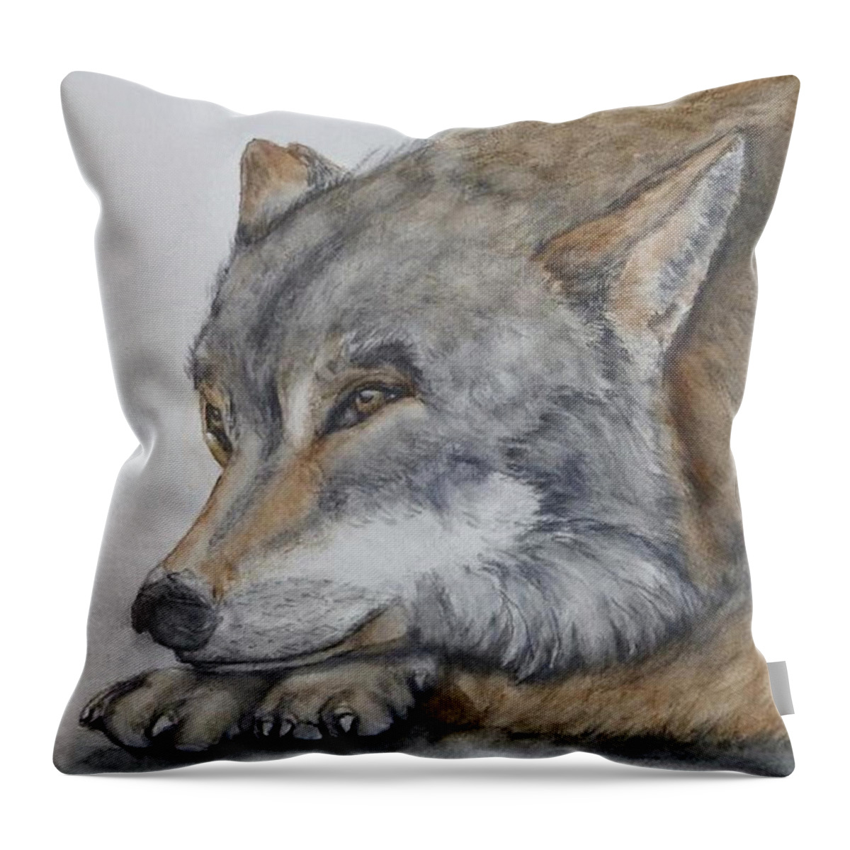 Red Wolf Throw Pillow featuring the painting Red Wolf by Kelly Mills
