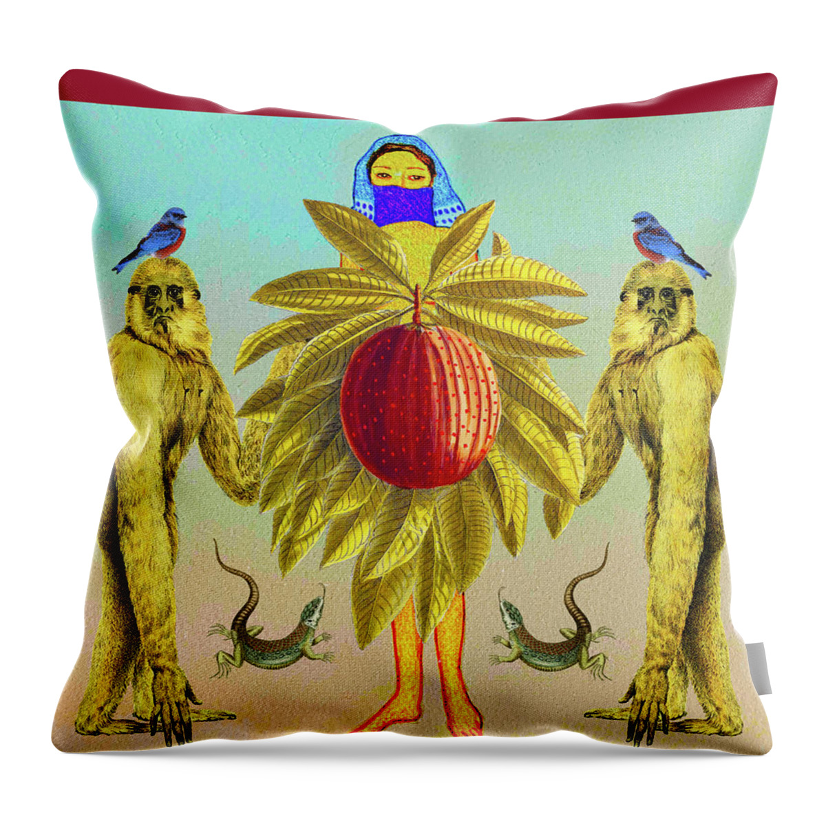 Zapote Throw Pillow featuring the digital art Red Zapote by Lorena Cassady