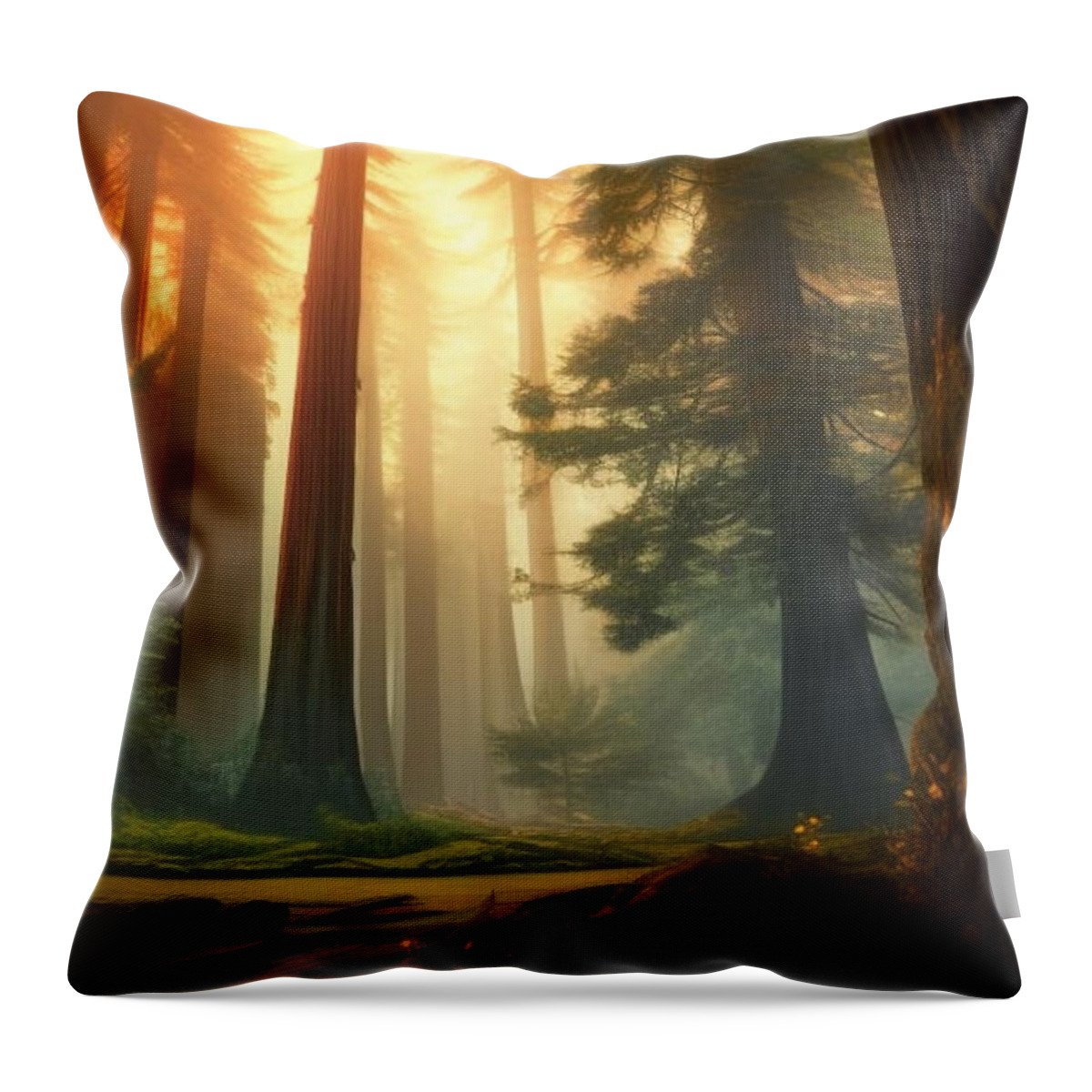 Redwoods Throw Pillow featuring the digital art Redwood Forest by Michael Galvin