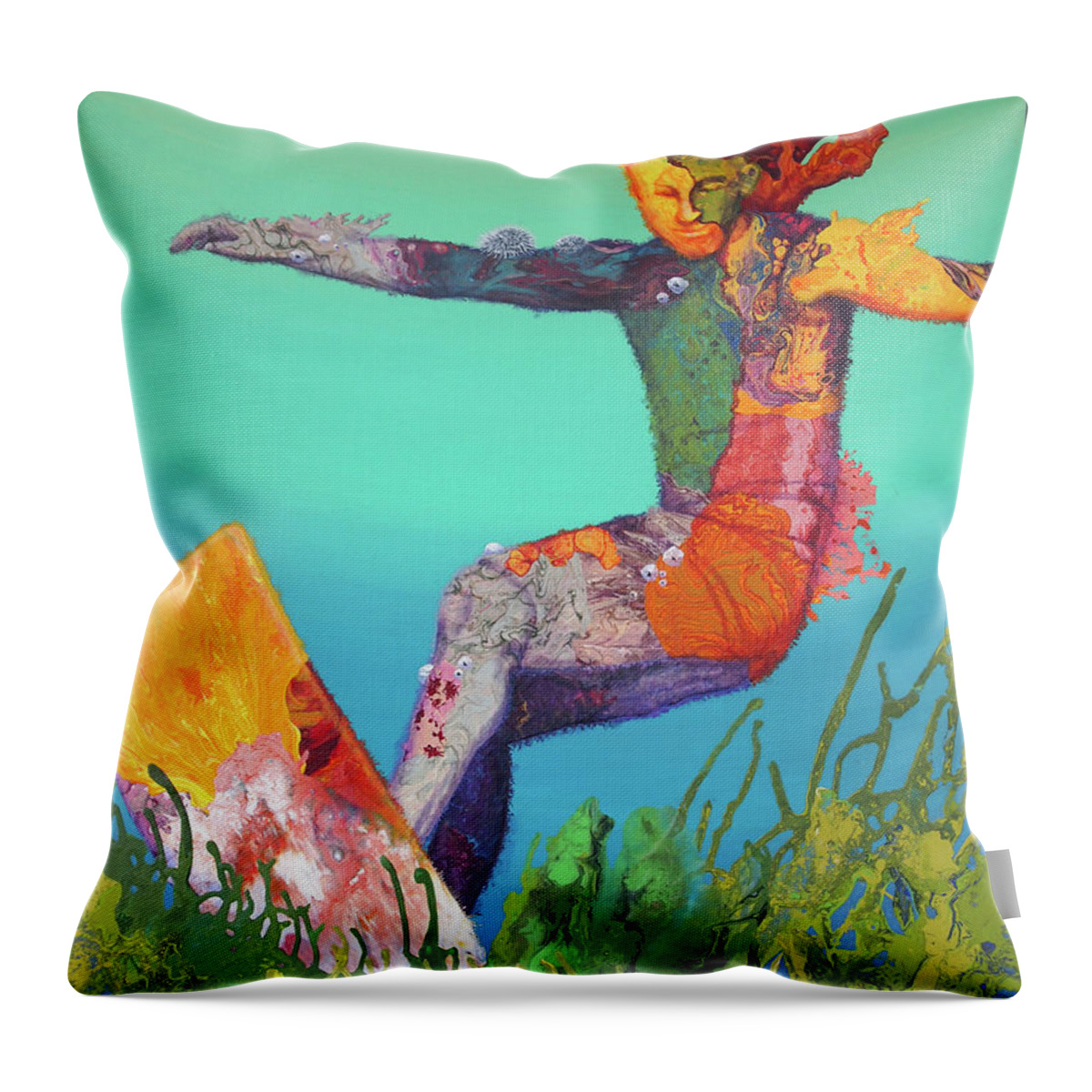 Surfer Throw Pillow featuring the painting Reef Rider by Marguerite Chadwick-Juner