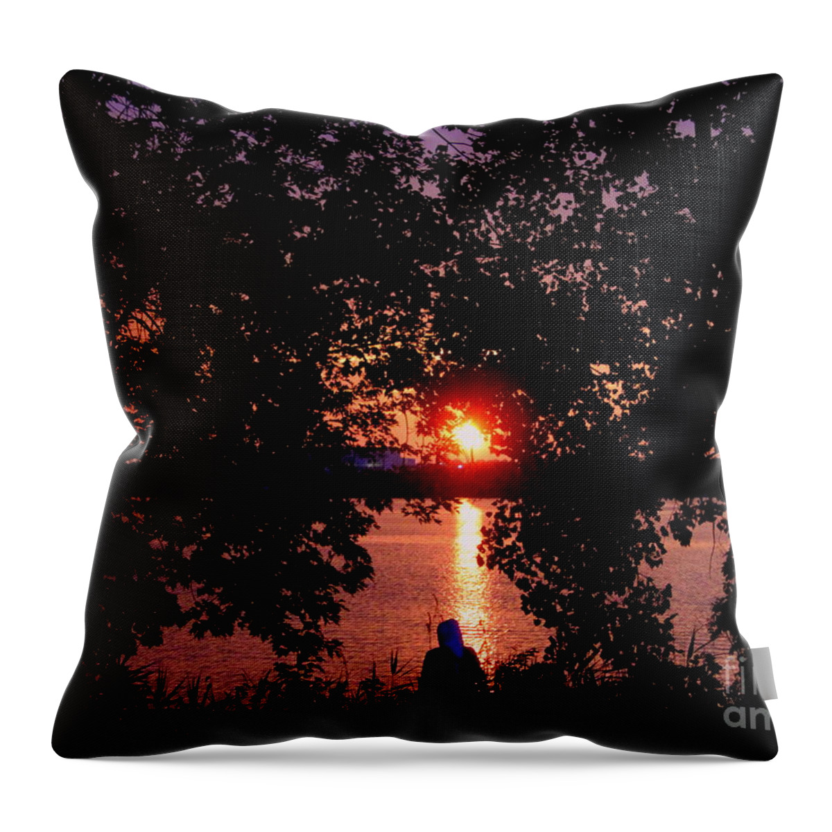 Sunset Throw Pillow featuring the photograph Reflecting on Sunset Lake Quanapowitt by Lennie Malvone