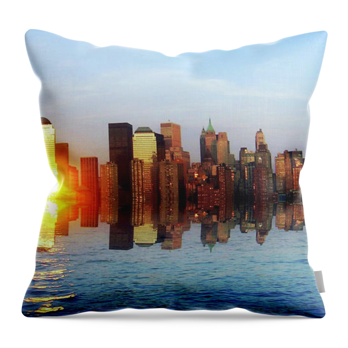 Reflection On The Financial District Nyc Throw Pillow featuring the photograph reflection on the financial district NYC by Habib Ayat