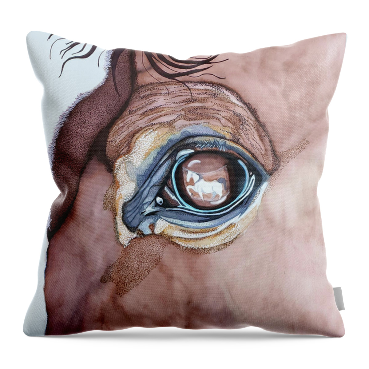Horse Eye Throw Pillow featuring the painting Reflections Horse Eye by Equus Artisan