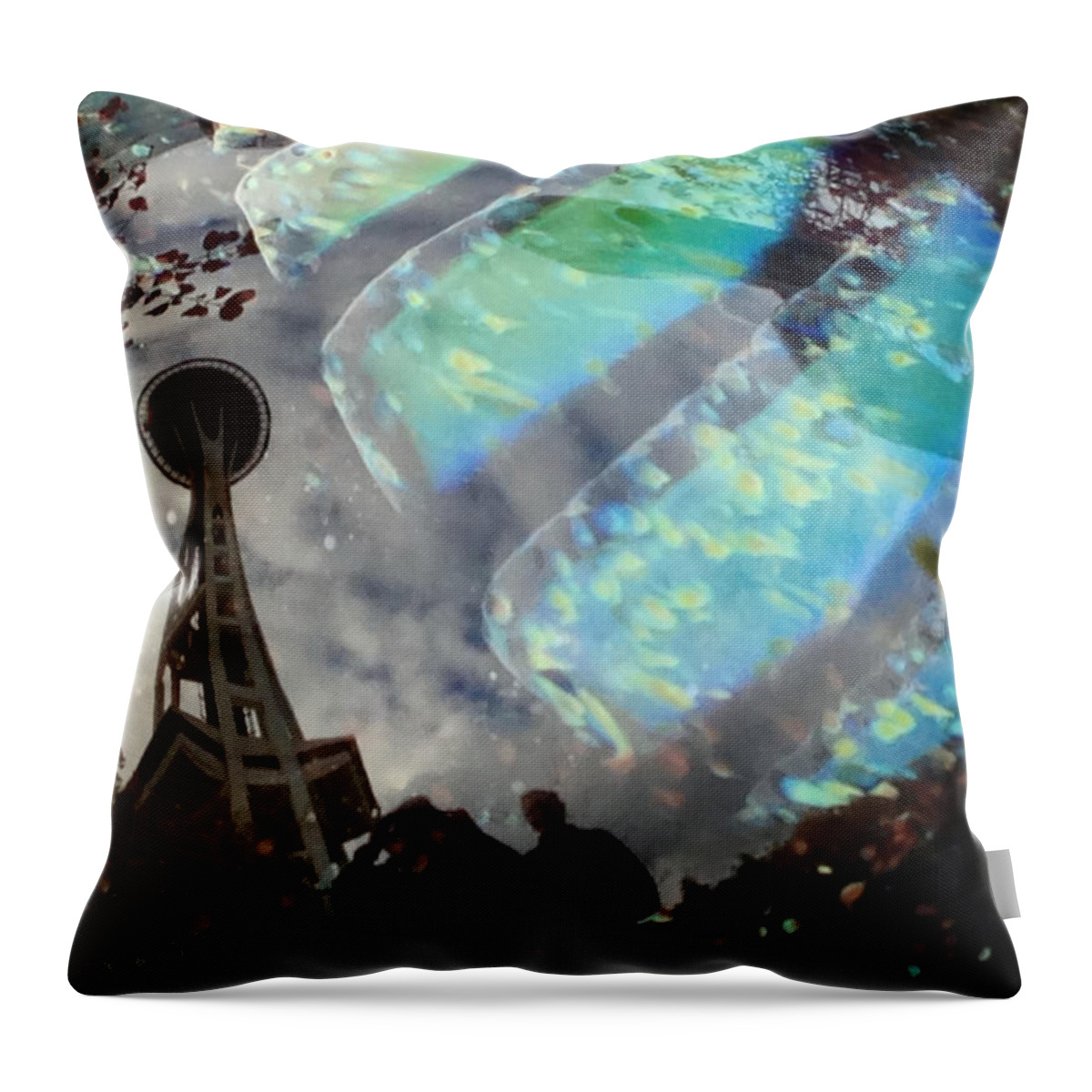 Black Throw Pillow featuring the painting Reflections in Glass by Juliette Becker