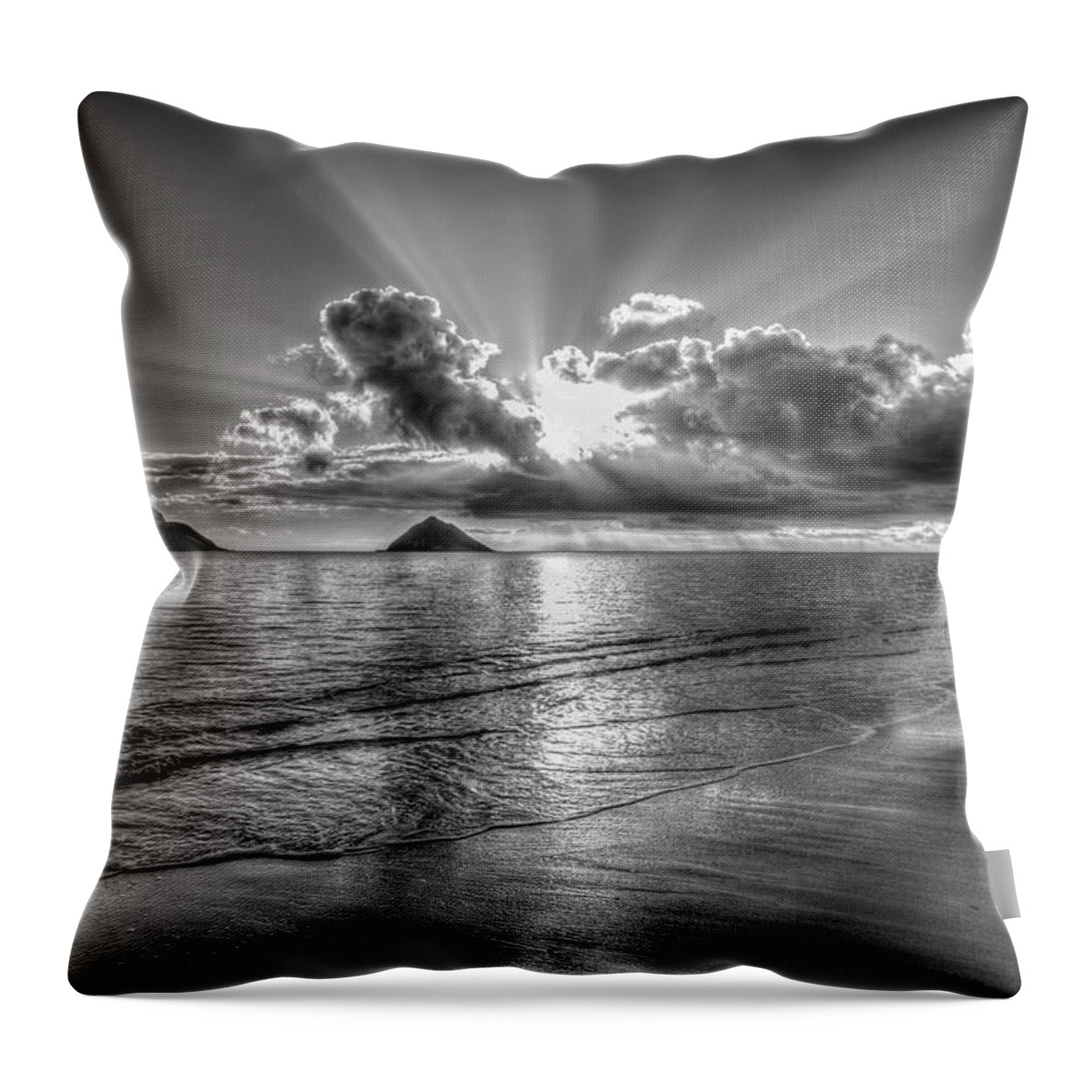 Reid Callaway Resplendent Light Throw Pillow featuring the photograph Reflective Light Lanikai Beach Sunrise Oahu Hawaii Collection Art by Reid Callaway
