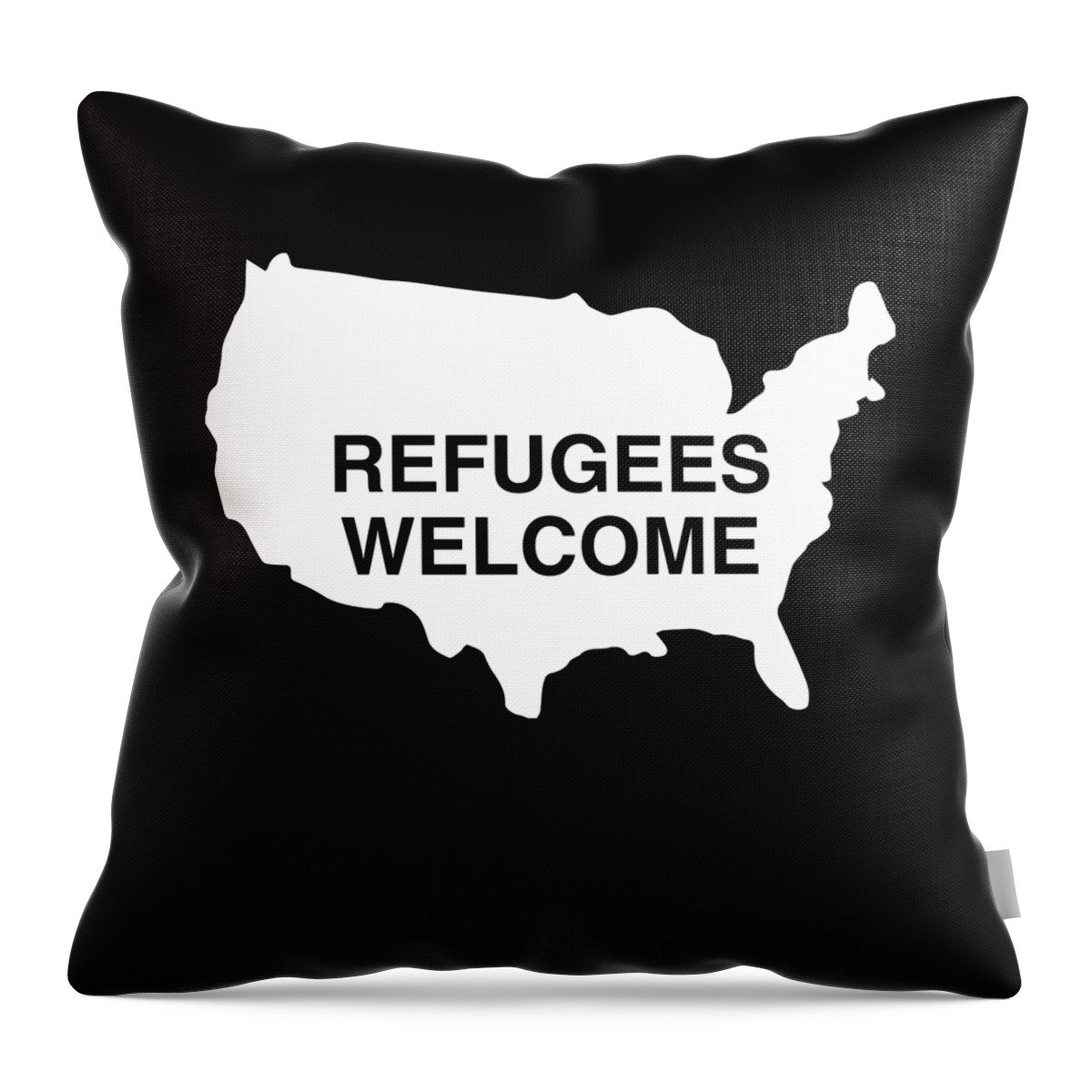 Funny Throw Pillow featuring the digital art Refugees Welcome USA by Flippin Sweet Gear