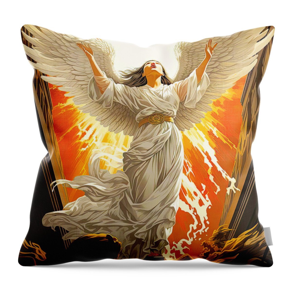 Angel Throw Pillow featuring the painting Rejoice by Tessa Evette