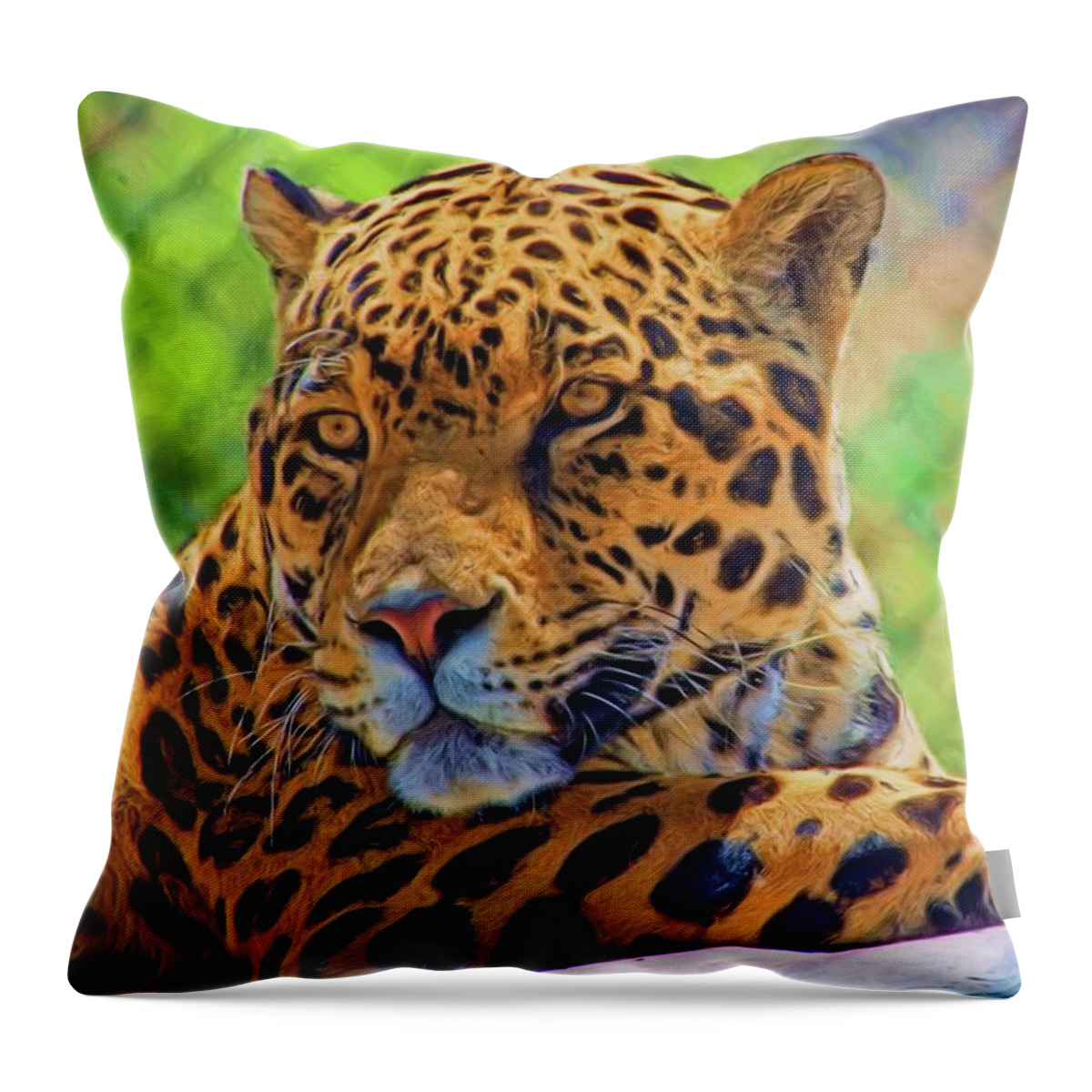 Activity Throw Pillow featuring the digital art Relaxed Jaguar Illustrated by David Desautel