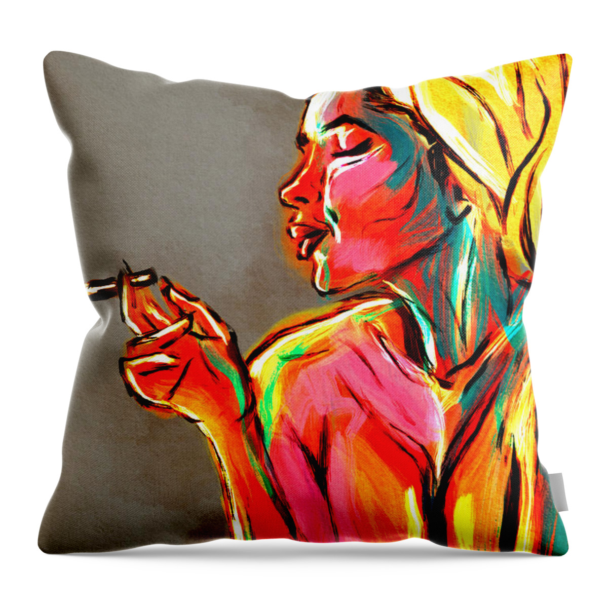 Portrait Throw Pillow featuring the digital art Relaxing After Bath by Michael Kallstrom