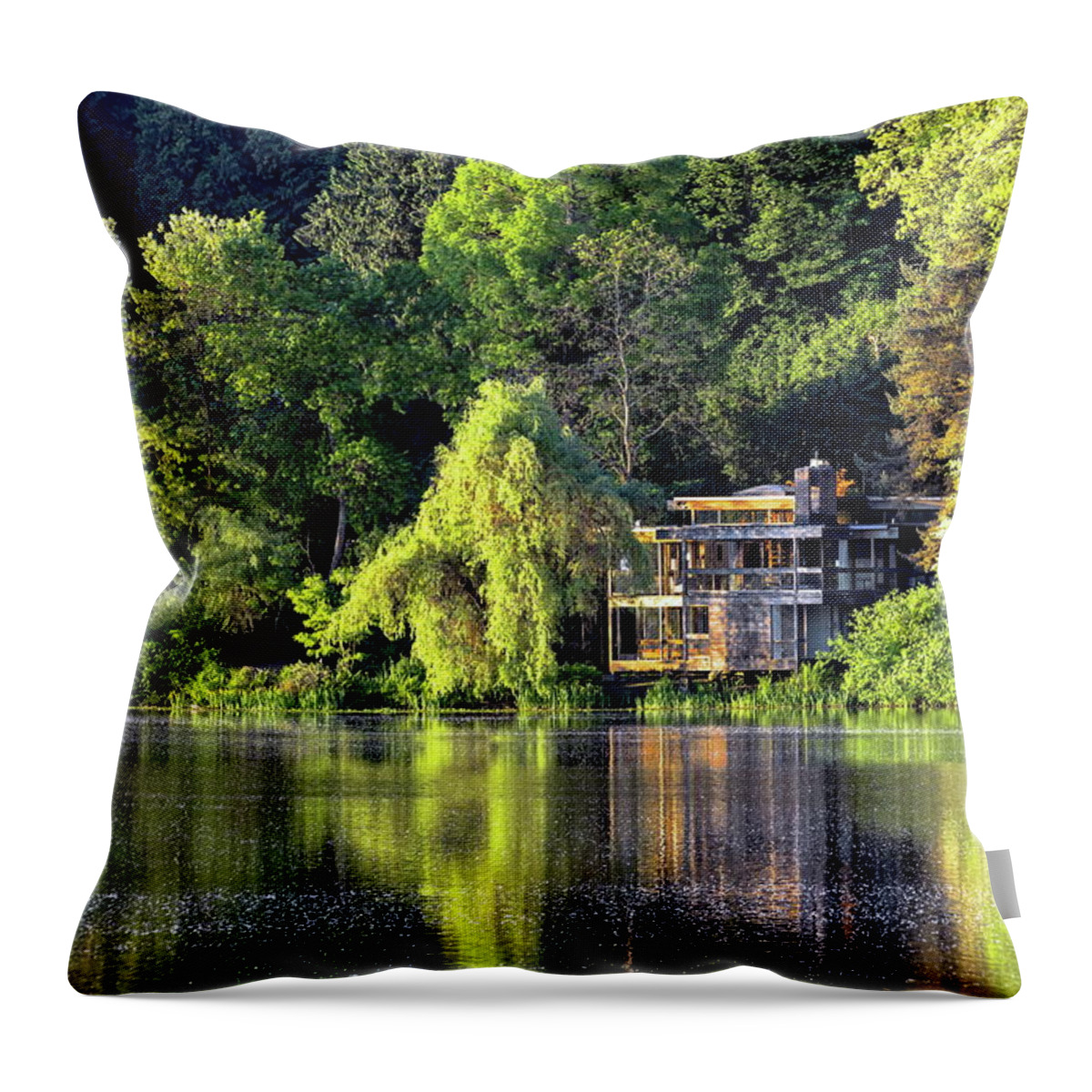 Alex Lyubar Throw Pillow featuring the photograph Relaxing Scene on a Lake by Alex Lyubar