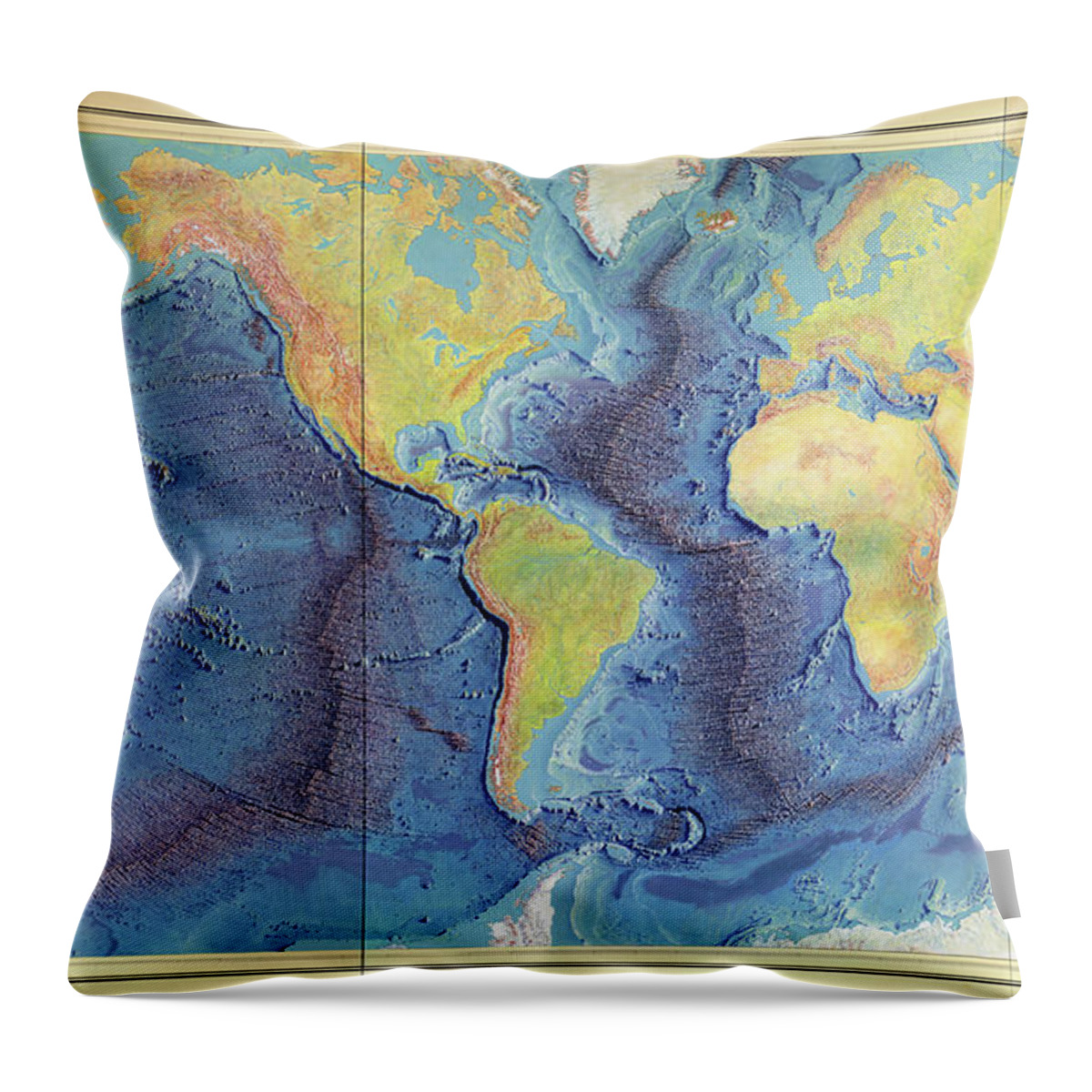 Atlas Throw Pillow featuring the drawing Relief map of the World Ocean Floor by Vintage Maps