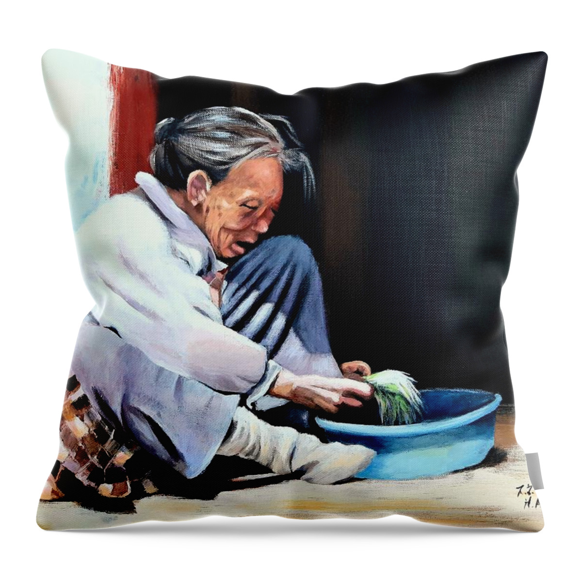 Granny Throw Pillow featuring the painting Remembering Granny by Helian Cornwell