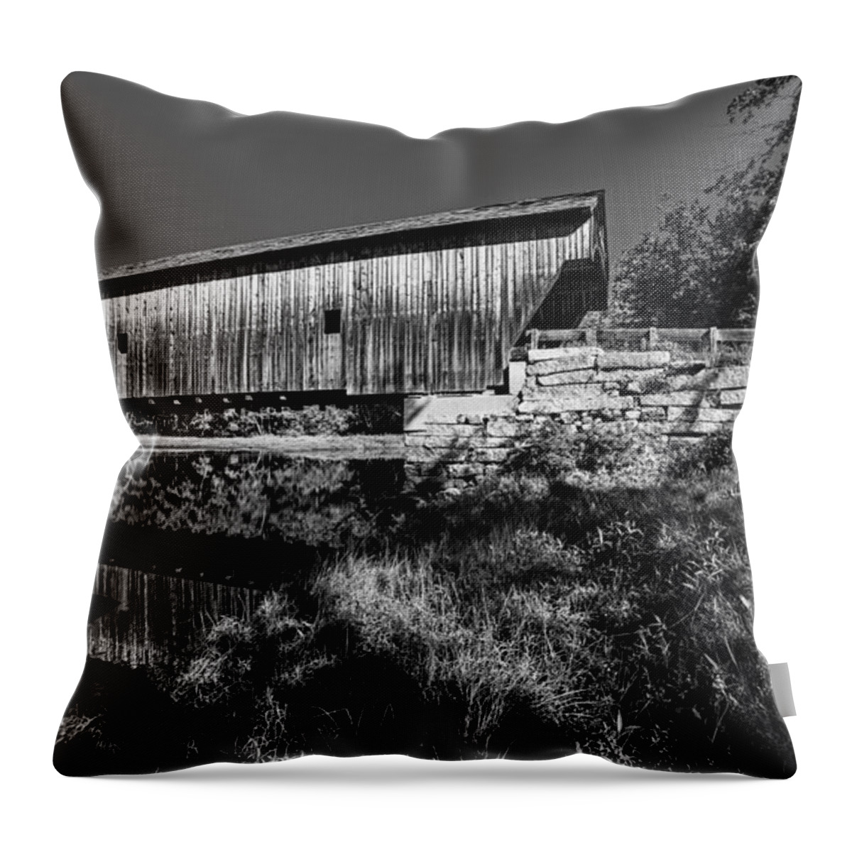 Fryeburg Throw Pillow featuring the photograph Remote Maine Covered Bridge by Steve Brown