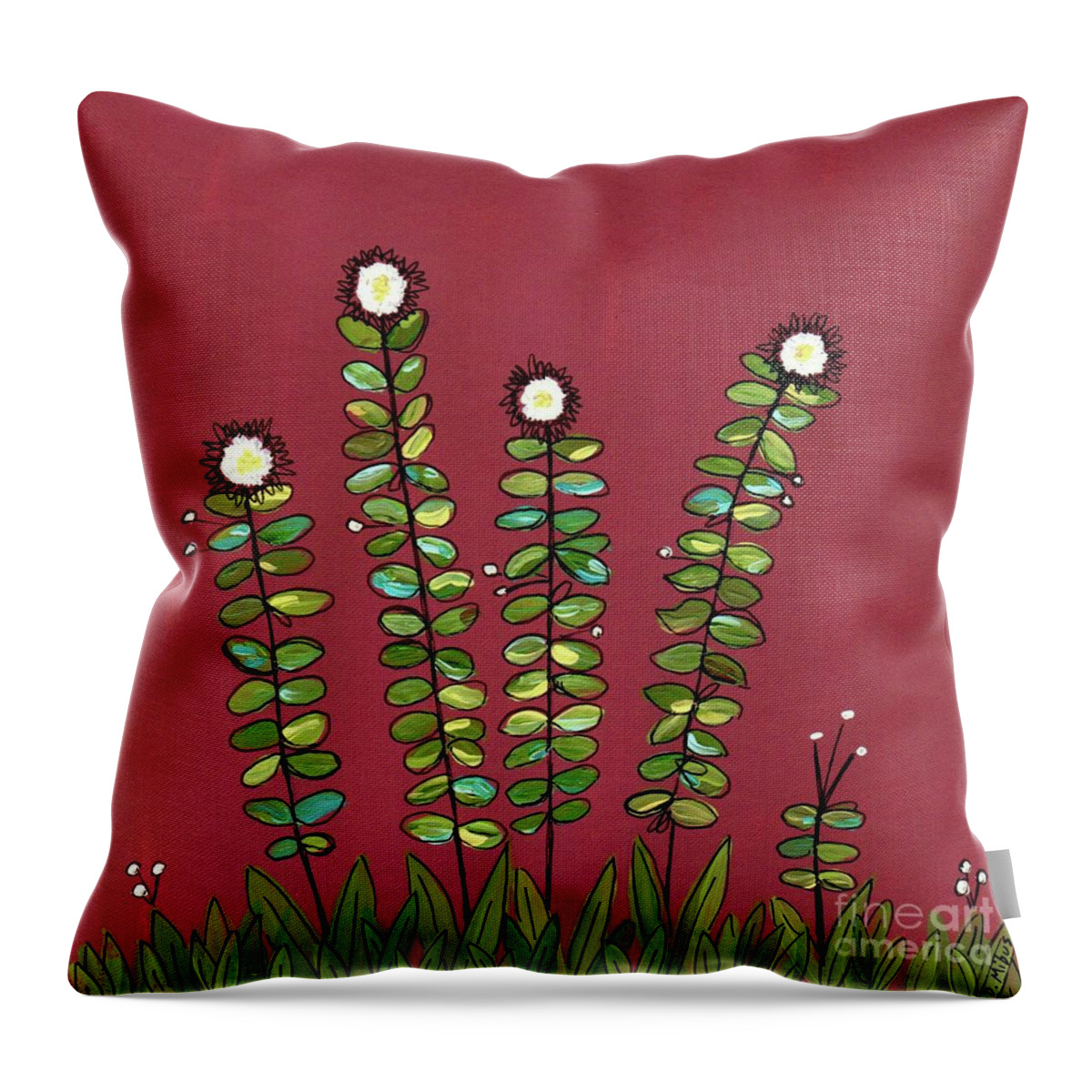 Retro Flowers Throw Pillow featuring the painting Retro Flower Garden by Donna Mibus