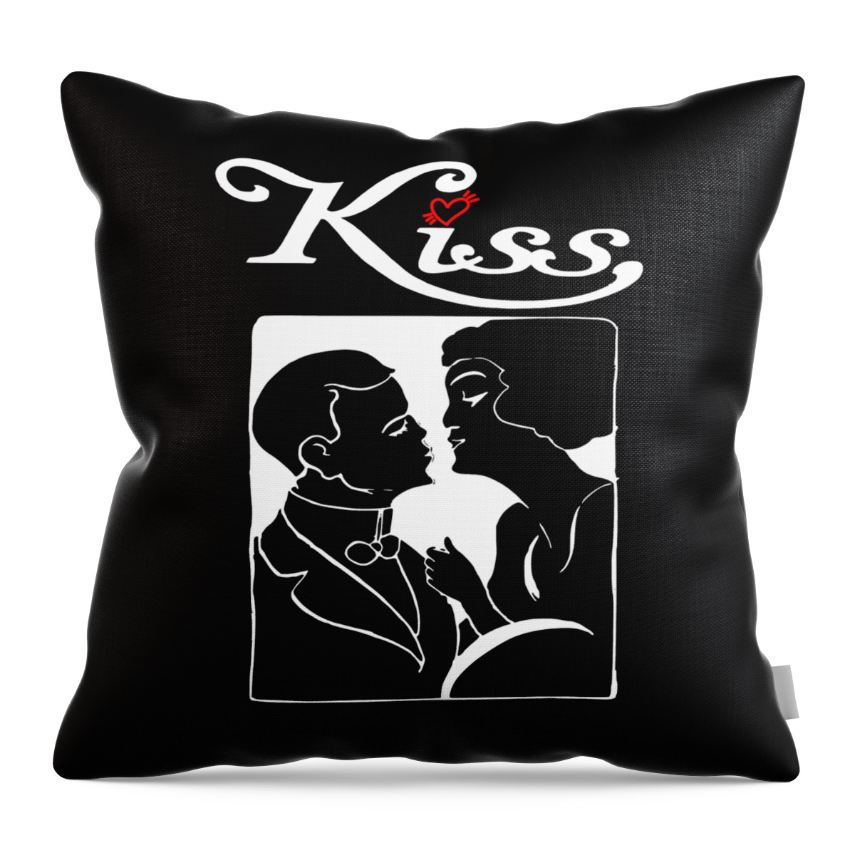 Kisses Throw Pillow featuring the digital art Retro Love Couple Kiss Heart Couple In Love Lovers Beautiful Man And Woman Kissing Love Heart 2/3 by Mounir Khalfouf