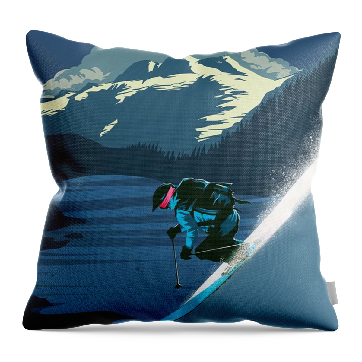Revelstoke Throw Pillow featuring the painting Retro Revelstoke ski poster by Sassan Filsoof