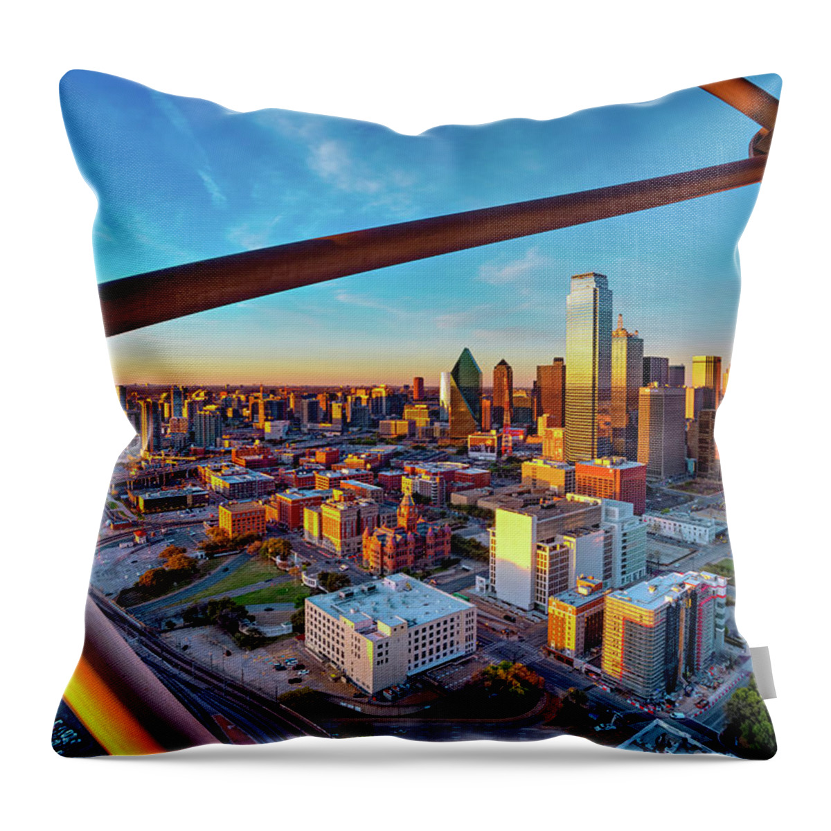 Dallas Skyline Throw Pillow featuring the photograph Reunion Tower View of Dallas at Sunset by Gregory Ballos
