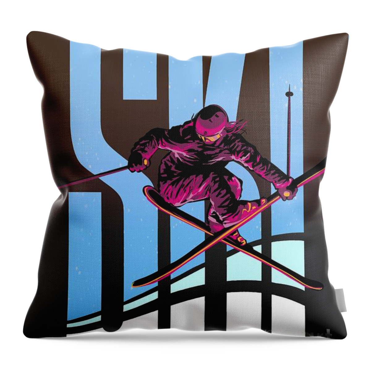 Freestyle Skiing Throw Pillow featuring the painting Revelski by Sassan Filsoof