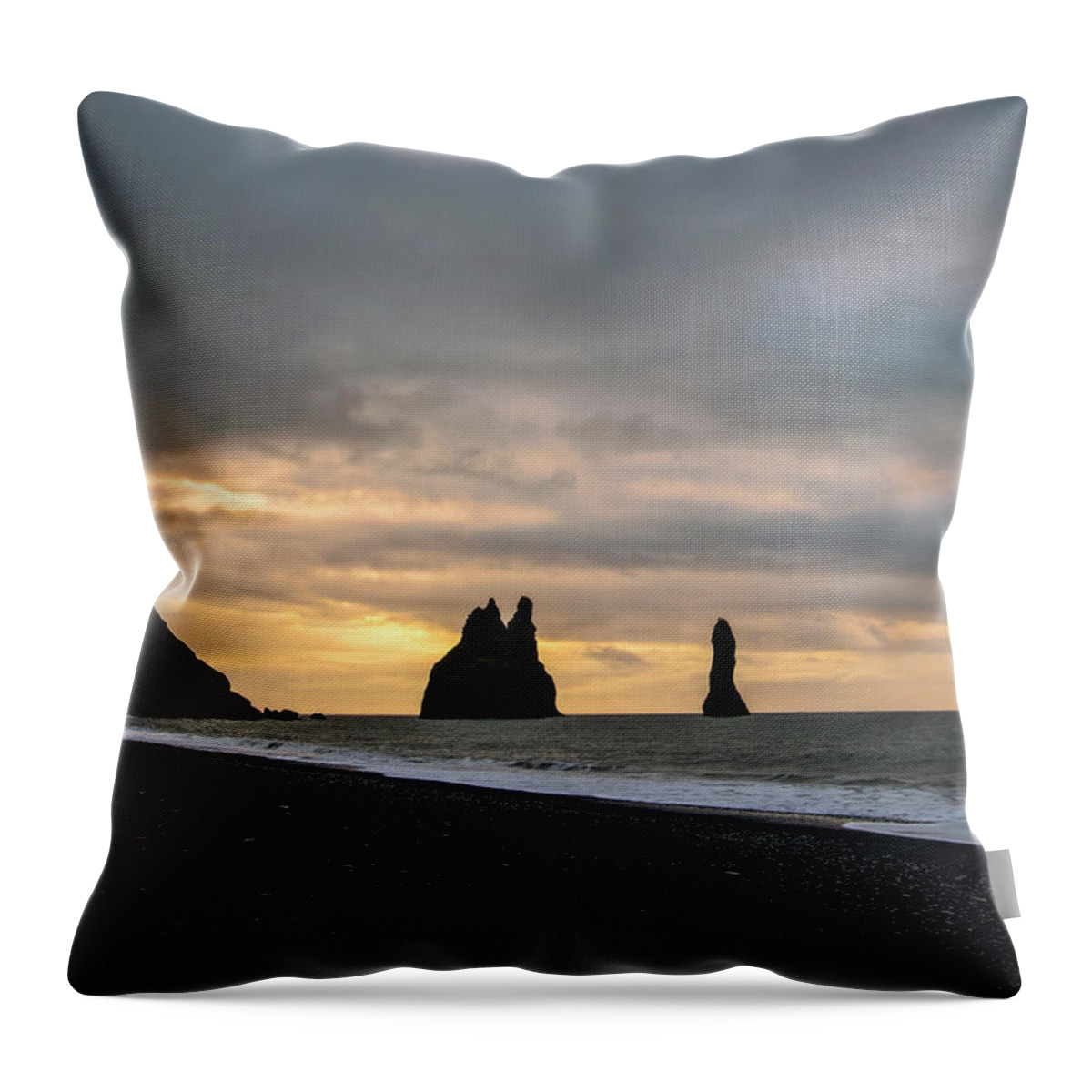 Iceland Throw Pillow featuring the photograph Reynisfjara Beach and Reynisdrangar Iceland by Catherine Reading