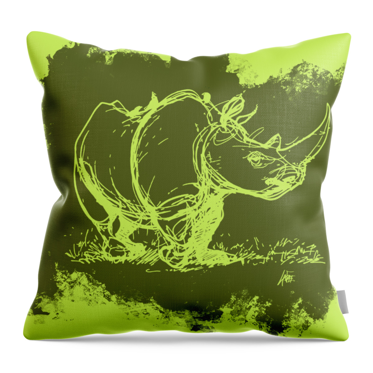 Rhino Throw Pillow featuring the drawing Rhinoceros Gesture Sketch by John LaFree
