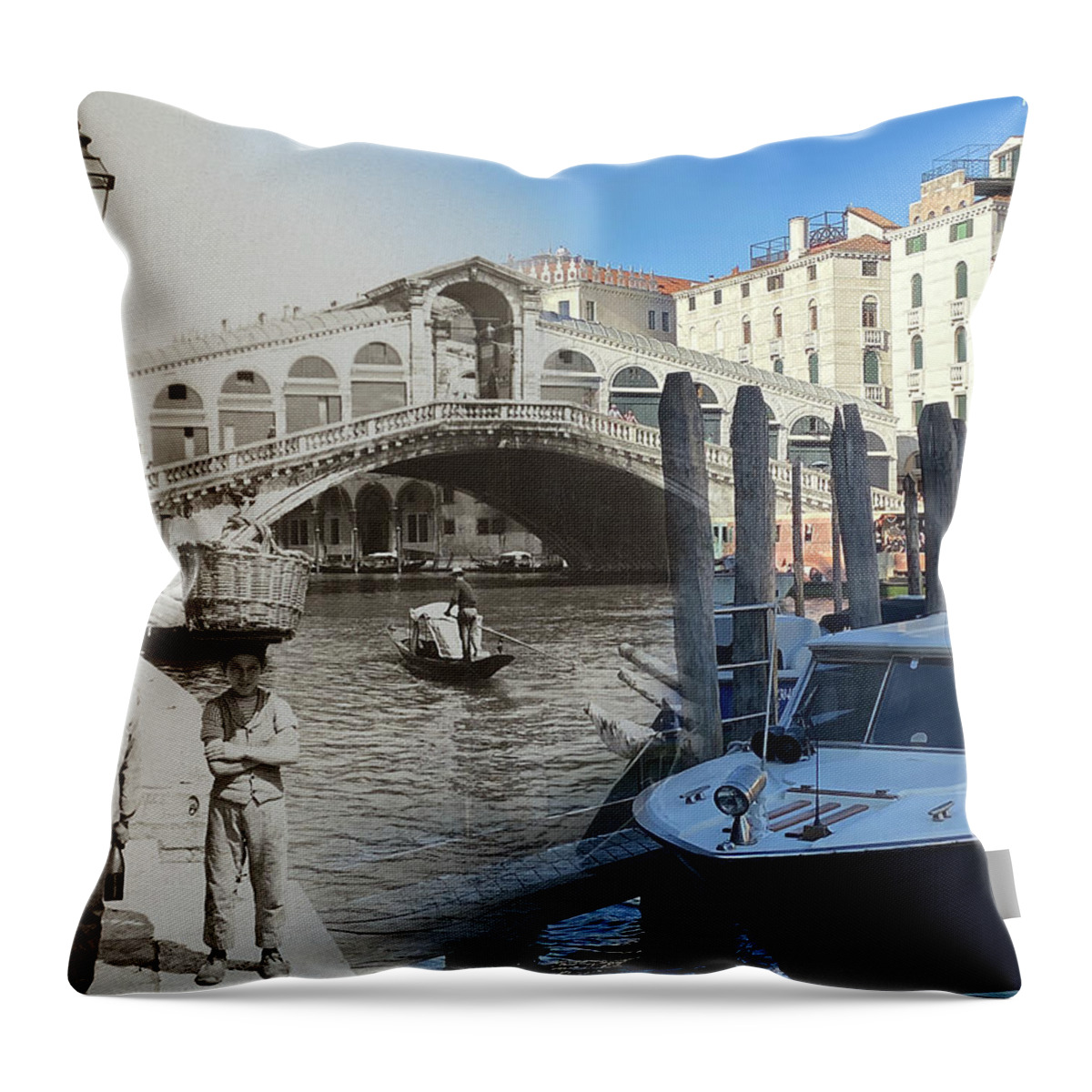 Venice Throw Pillow featuring the photograph Rialto Boys by Eric Nagy