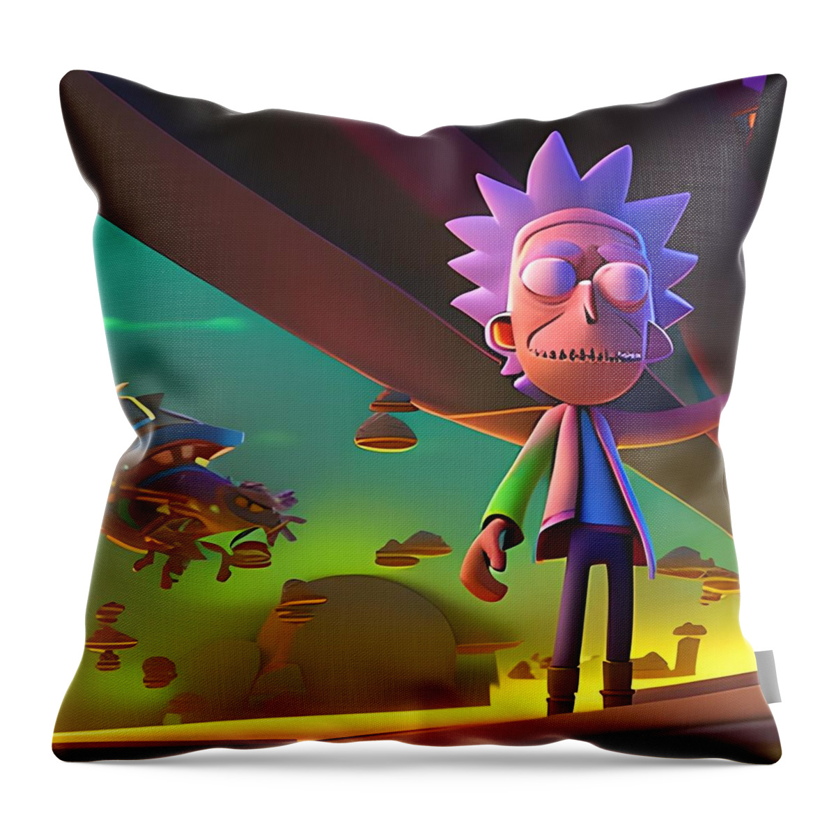 Rick And Morty Throw Pillow featuring the painting Rick And Morty by Wart