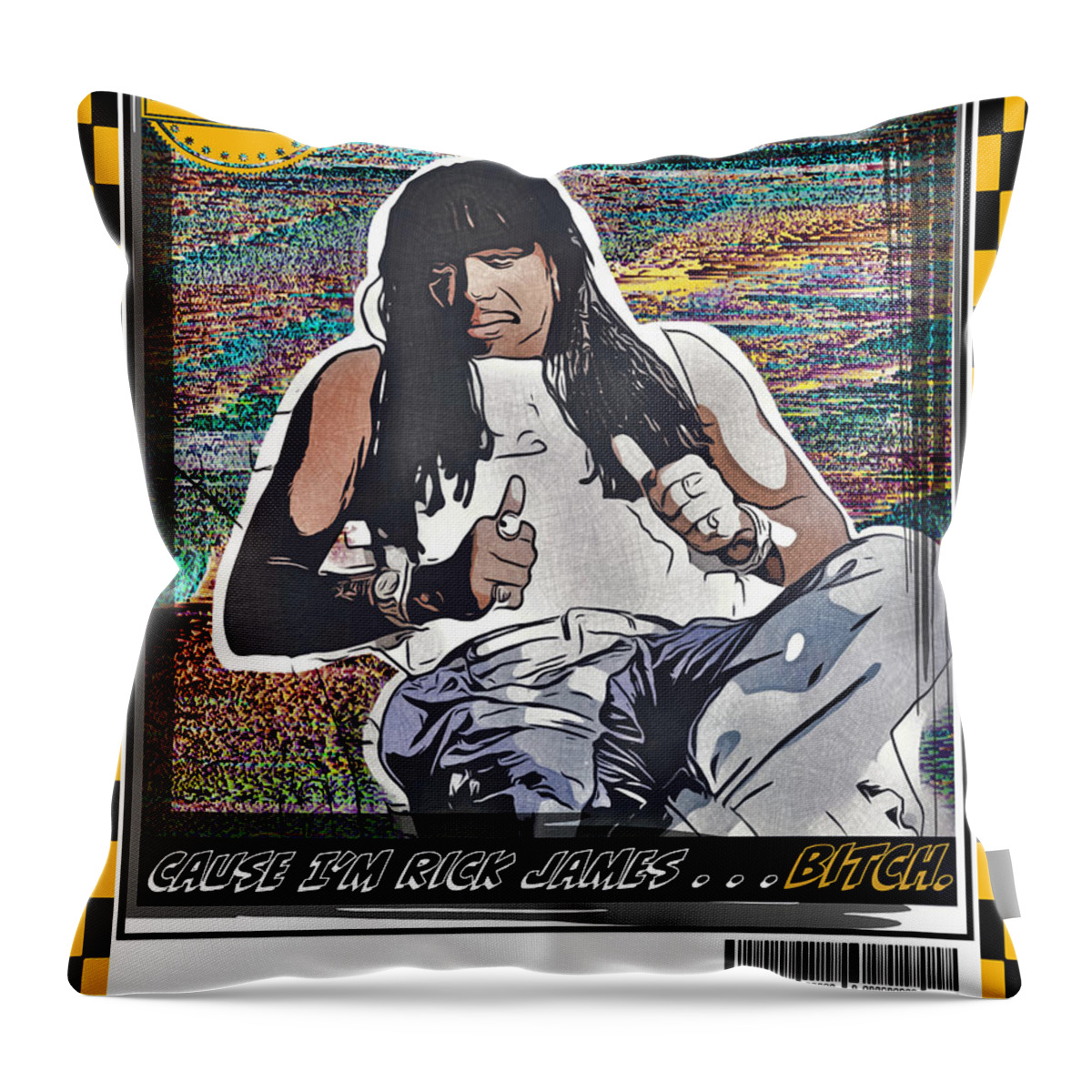 Rick James Throw Pillow featuring the digital art Rick James Bitch Issue No. 1983 by Christina Rick