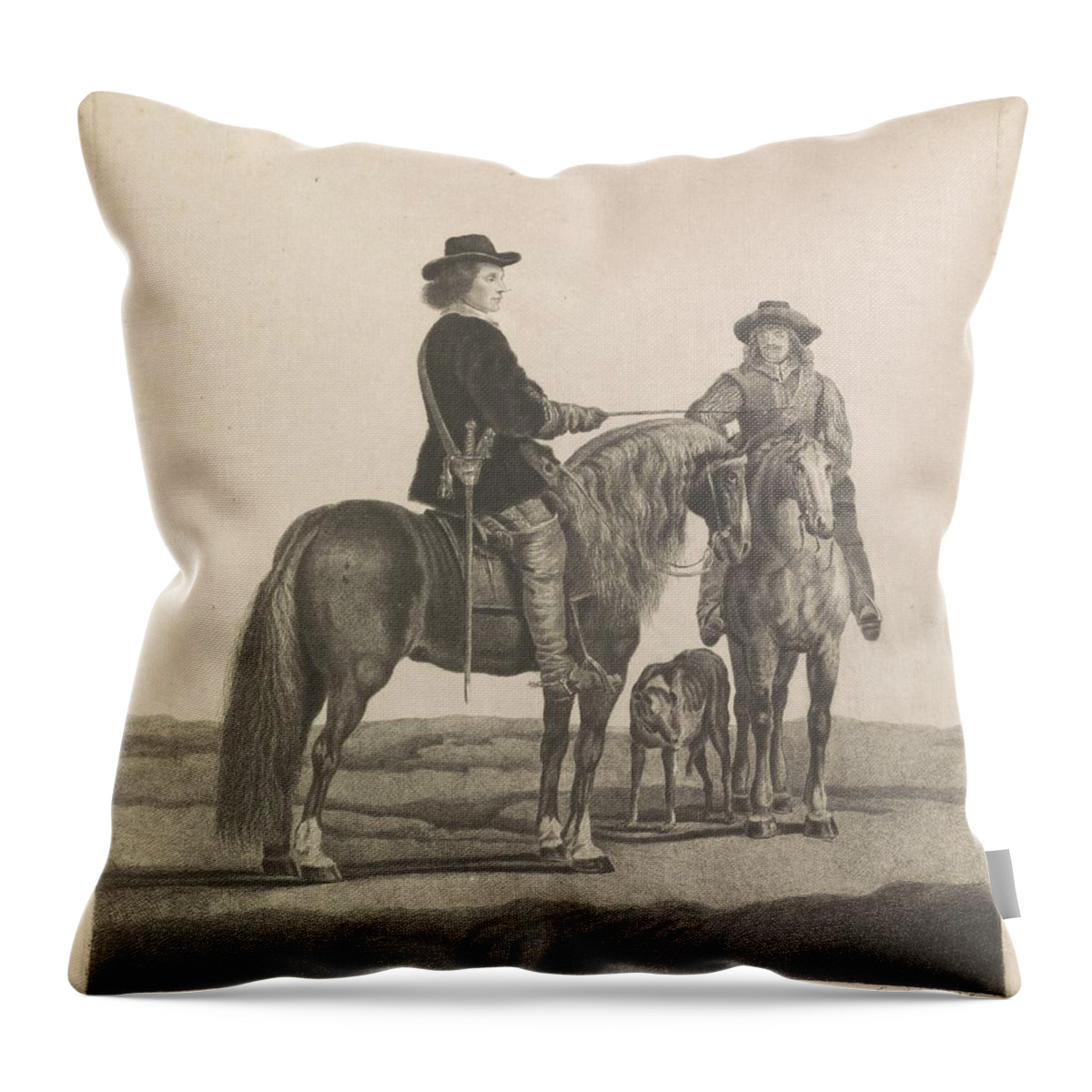 Vintage Throw Pillow featuring the painting Rider portrait of Willem II, Prince of Orange, William Baillie, after Gerard ter Borch by MotionAge Designs