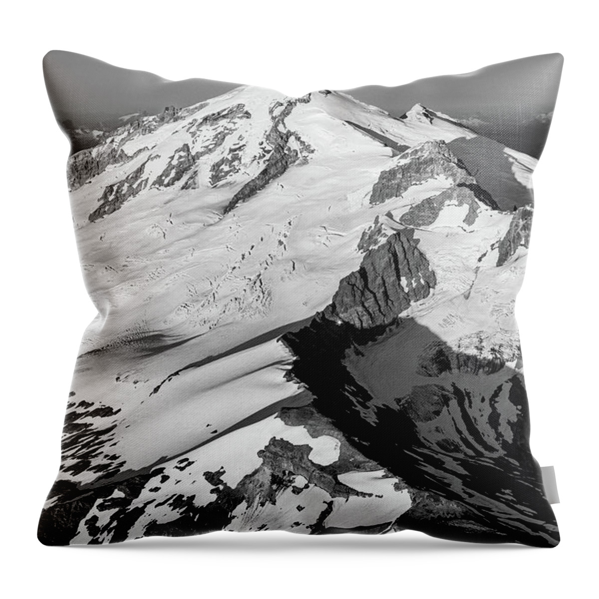 Mount Baker Throw Pillow featuring the photograph Ridge to Summit Black and White by Michael Rauwolf