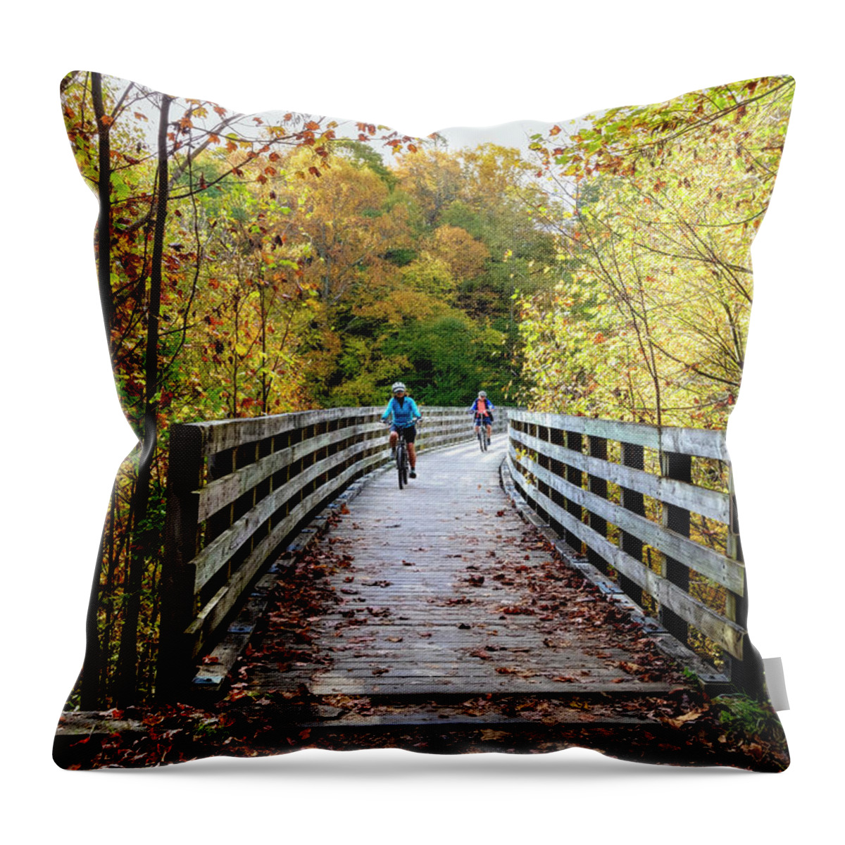 Fall Throw Pillow featuring the photograph Riding the Creeper Trail in Autumn Damascus Virginia by Debra and Dave Vanderlaan