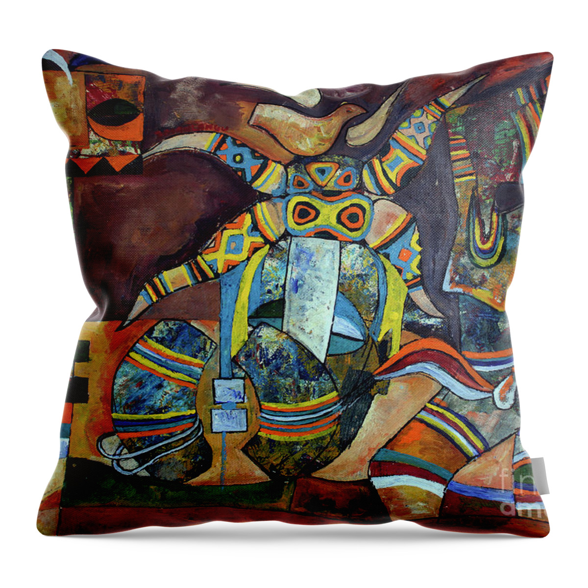 Aexi Throw Pillow featuring the painting Riksha Man by Speelman Mahlangu