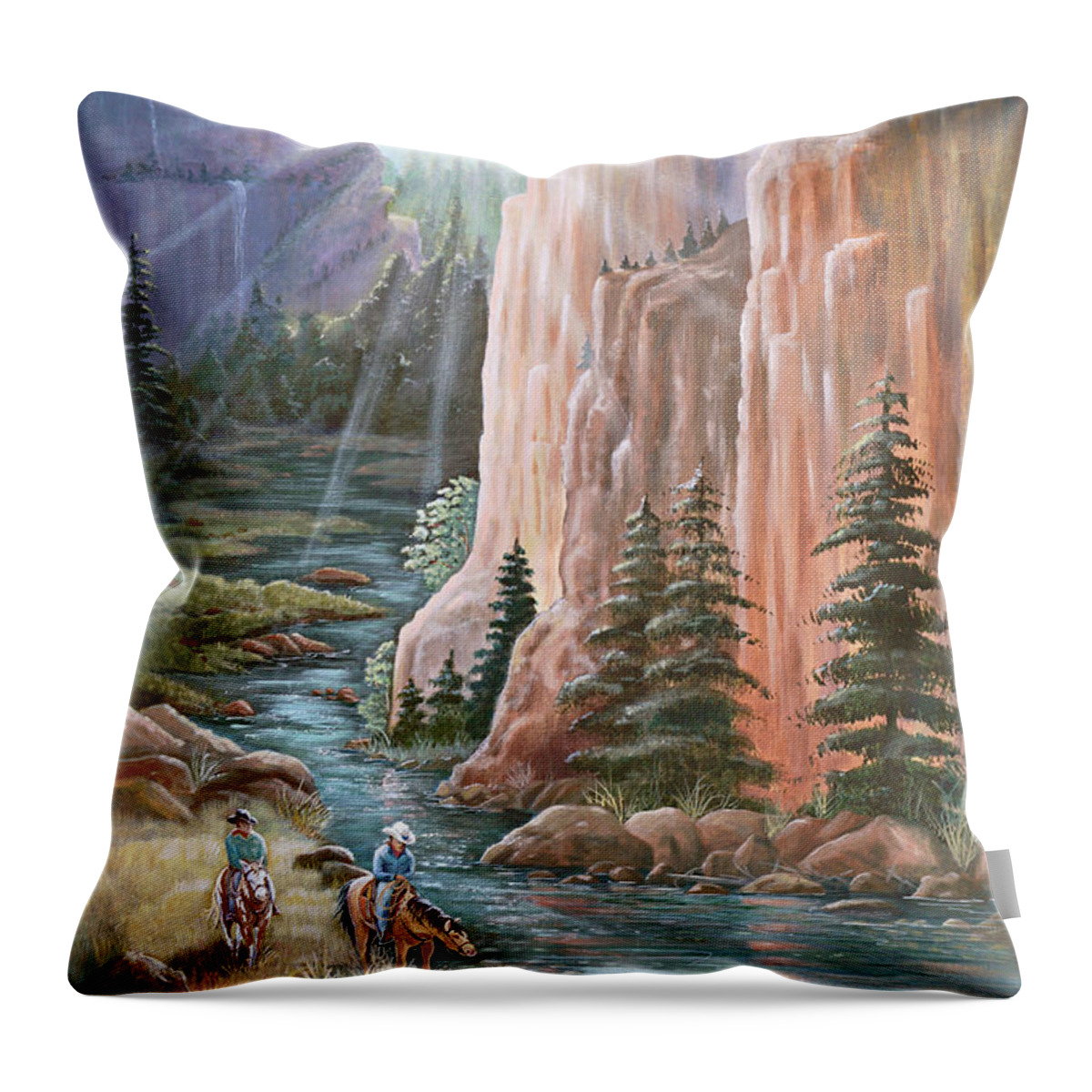 Sunrise Throw Pillow featuring the painting Rim Canyon Ride by Marilyn Smith