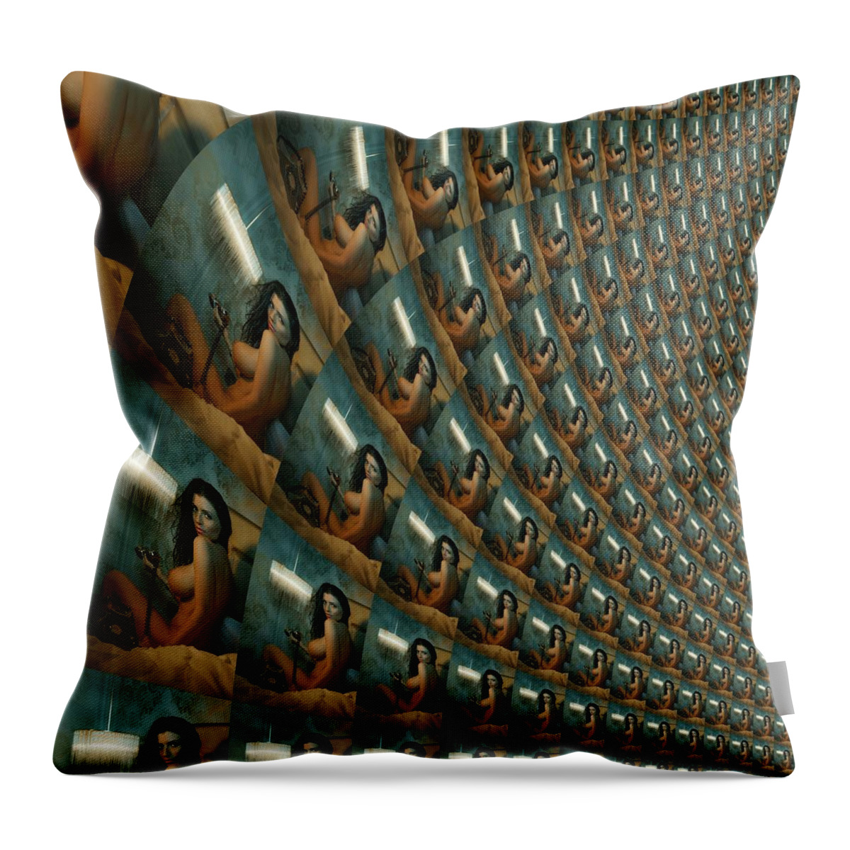 Trqoe Throw Pillow featuring the mixed media Ringing Polygon Invisible Army by Stephane Poirier