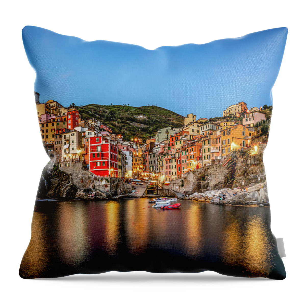 Cinque Terre Throw Pillow featuring the photograph Rio Maggiore Sunset by David Downs