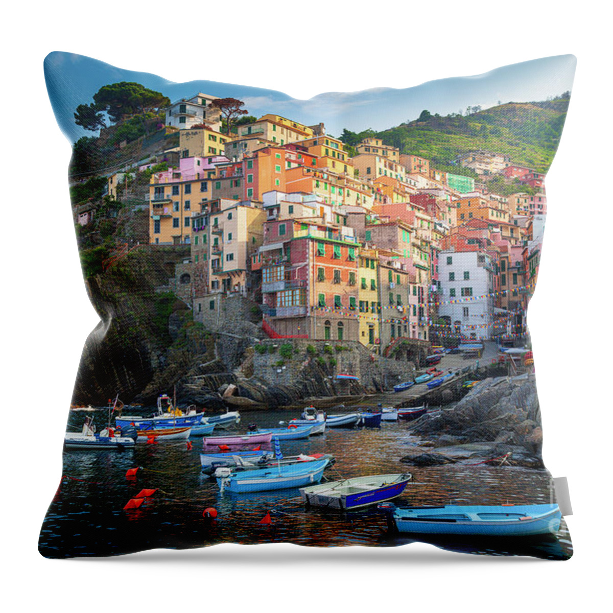 Cinque Terre Throw Pillow featuring the photograph Riomaggiore Boats by Inge Johnsson