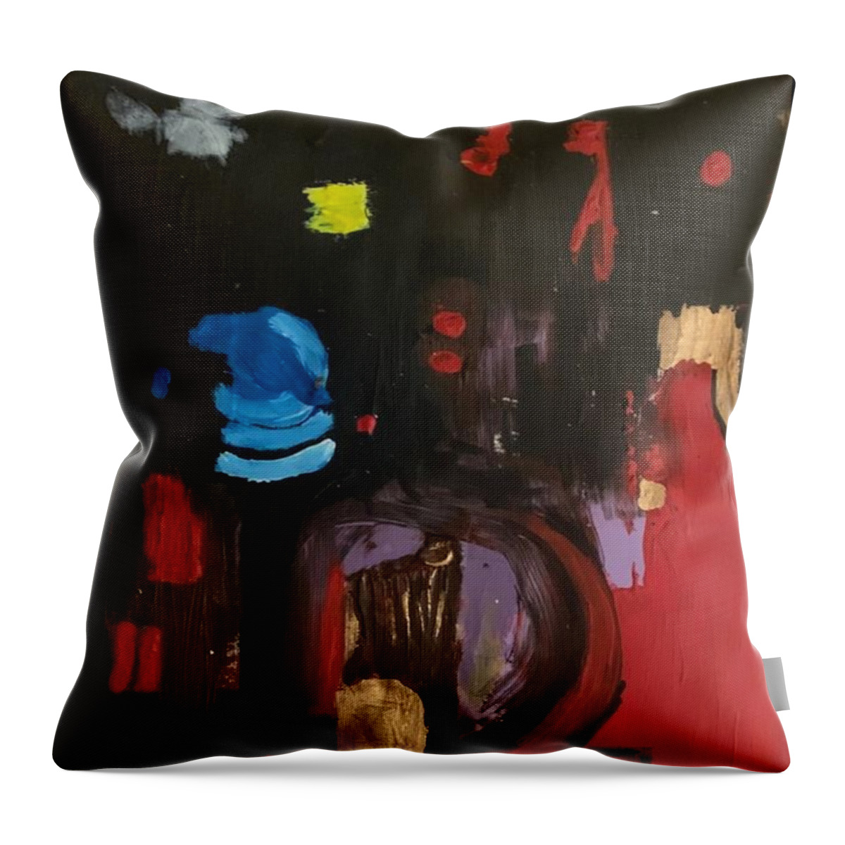 Abstract Throw Pillow featuring the painting Riotous, a mysterious abstract art piece by Denise Morgan