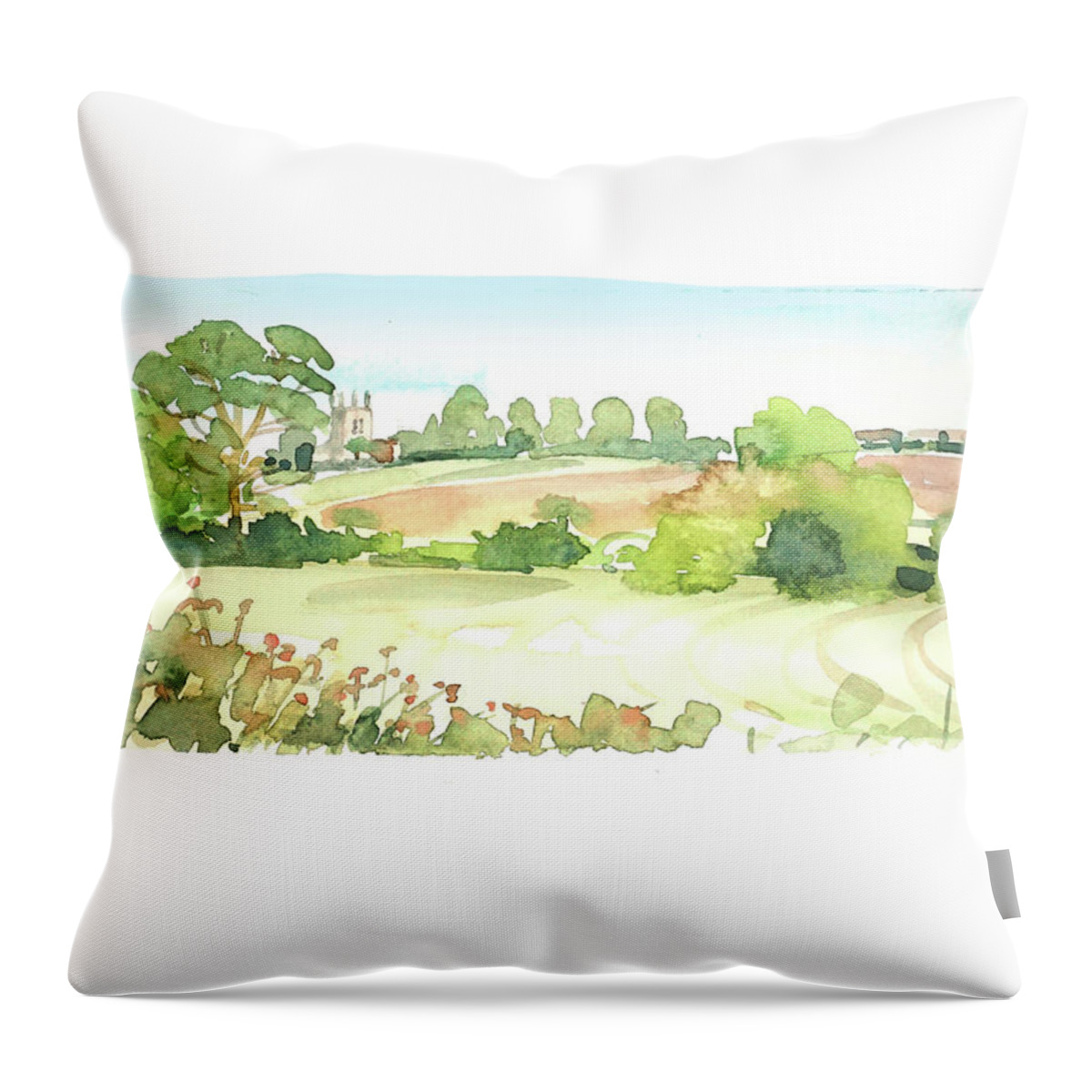 Bedfordshire Throw Pillow featuring the painting Riseley Church by Luisa Millicent