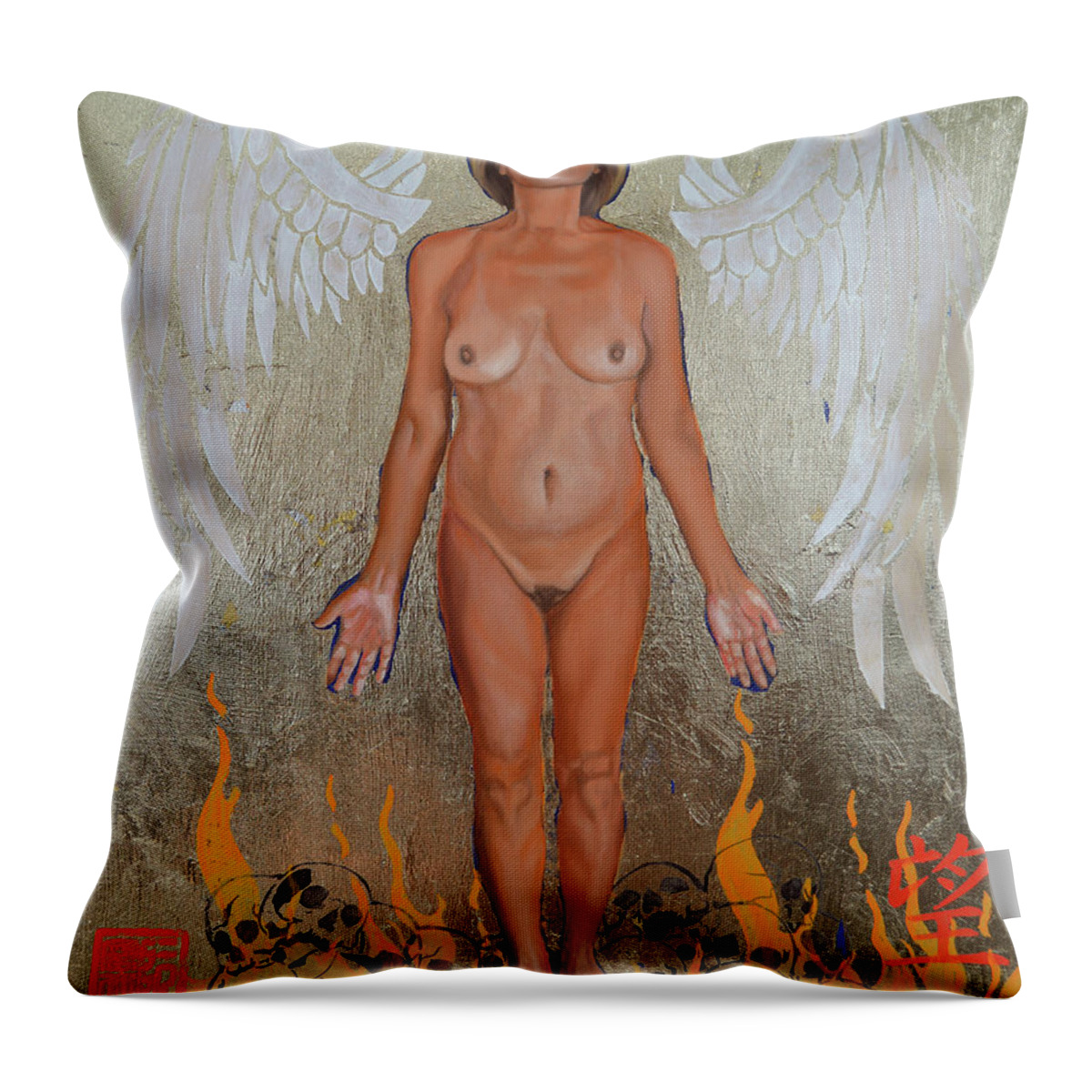 Figure Throw Pillow featuring the painting Risen by Thu Nguyen
