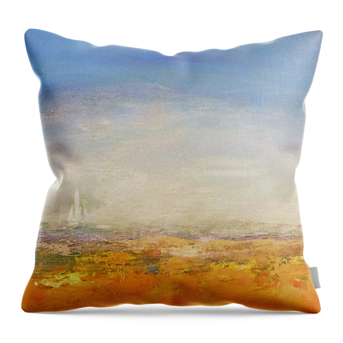 Rising Mist And A Sunny Day;abstract;landscape;seascape;award Winning Throw Pillow featuring the painting Rising Mist and a Sunny Day by Sharon Williams Eng