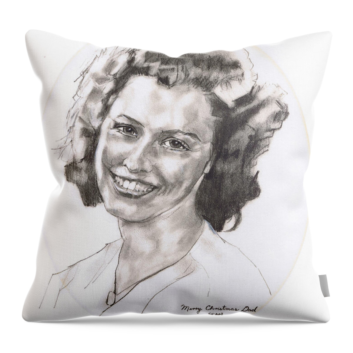 Charcoal Pencil Throw Pillow featuring the drawing Rita by Sean Connolly
